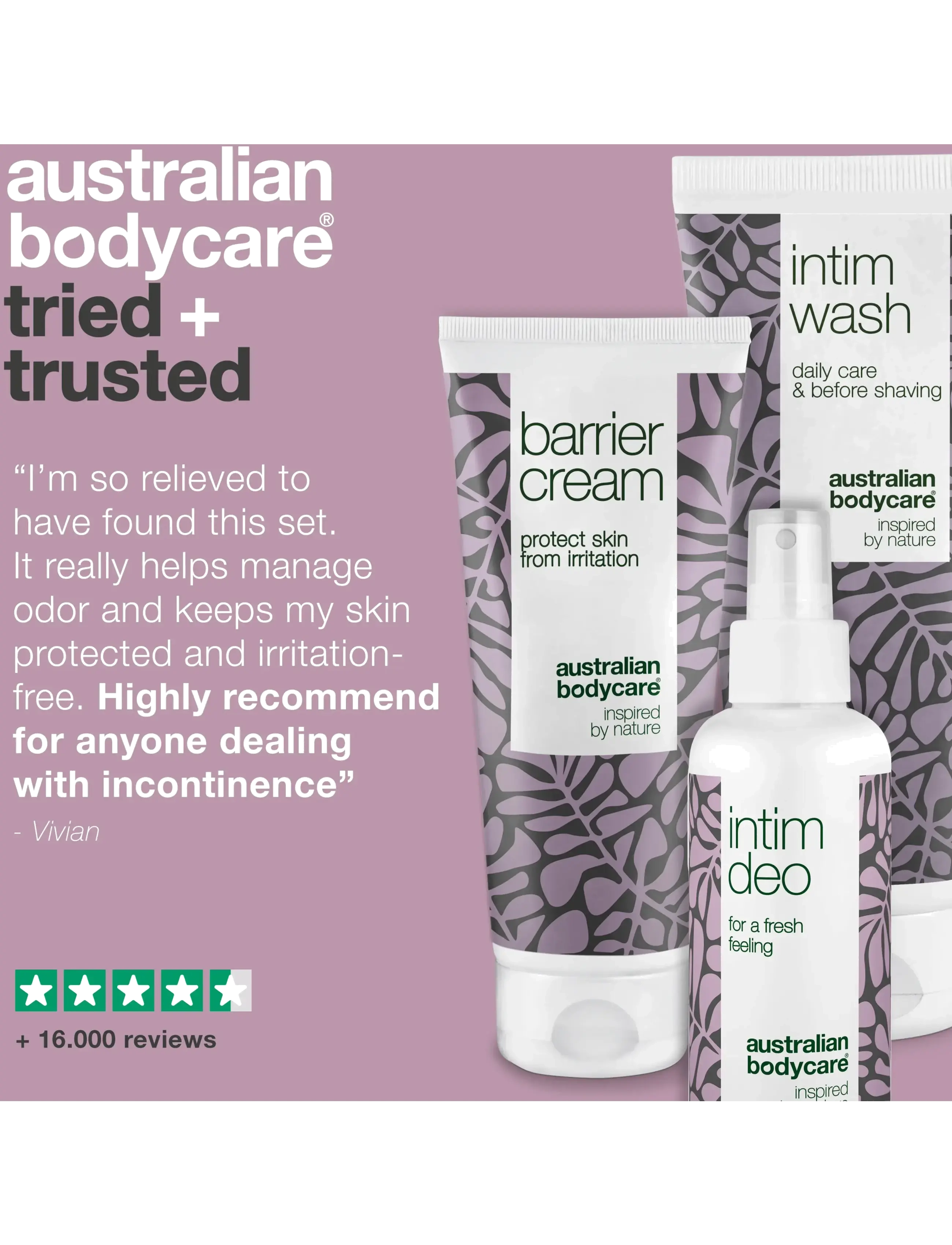 Australian Bodycare - 3 products - daily care of incontinence - intymios higienos priemonės - tea tree oil - 4