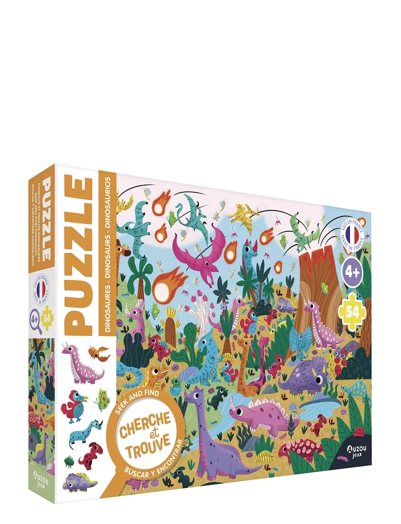 Auzou Puzzle 54 Pcs - Seek & Find - Dinosaurs, One Size, Multi/patterned, Puslespil > Klassiske Puslespil, Børn