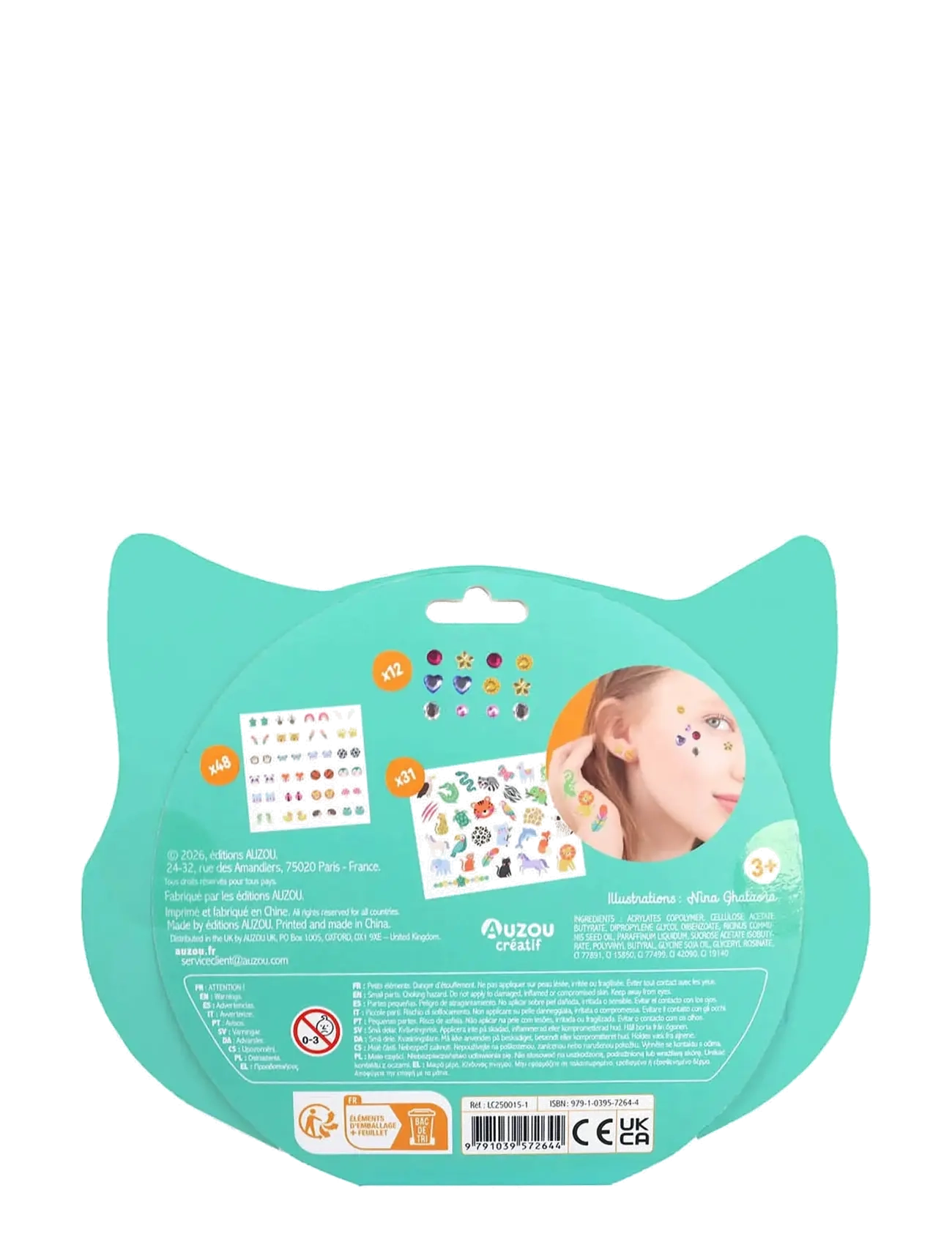 Auzou - Total look - Tattoos Ear stickers Face strass - Animals - kreasæt - multi - 2
