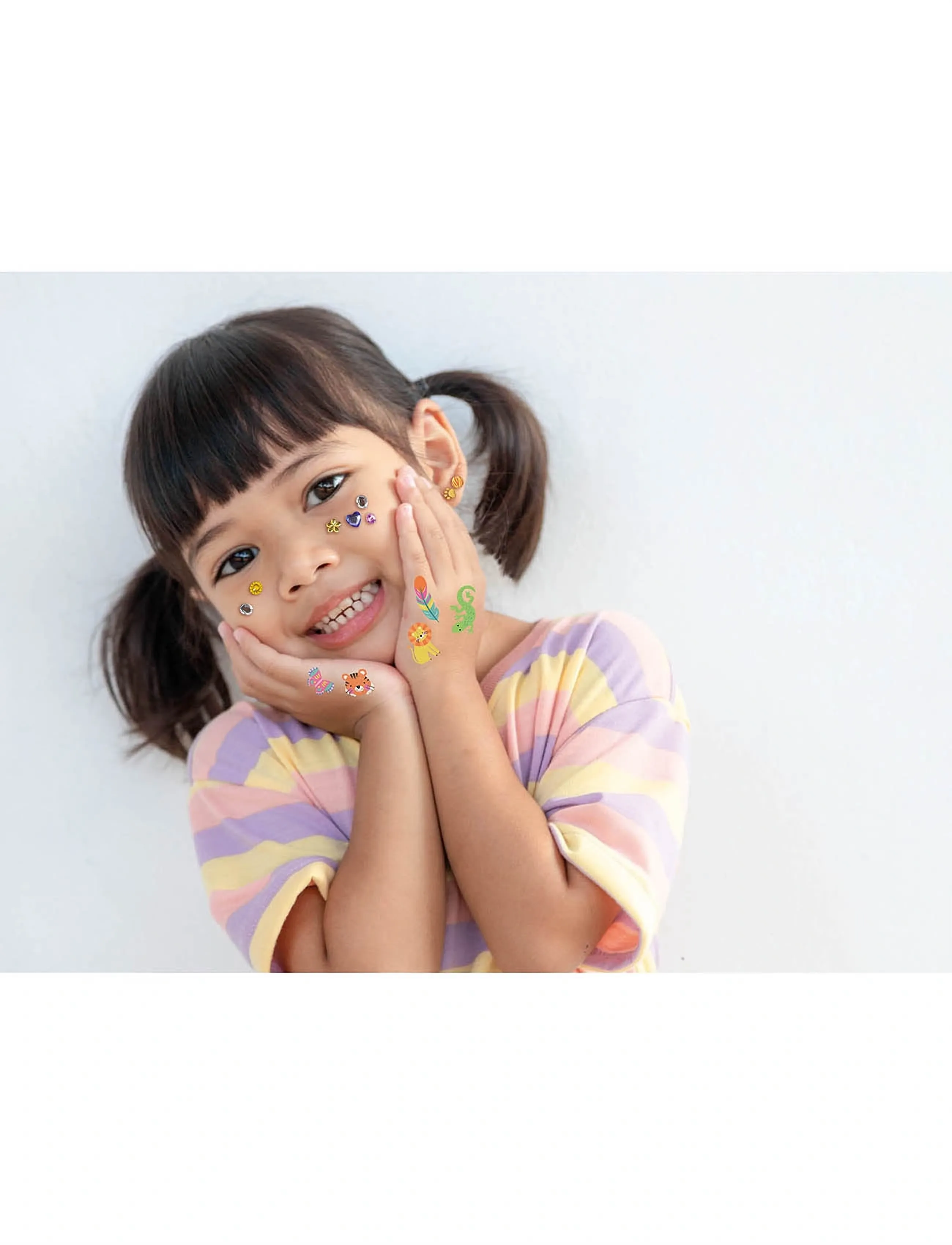 Auzou Total Look Tattoos Ear Stickers Face Strass Animals, One Size, Craft, Mehrfarbig/gemustert - Craft Sets, Kinder