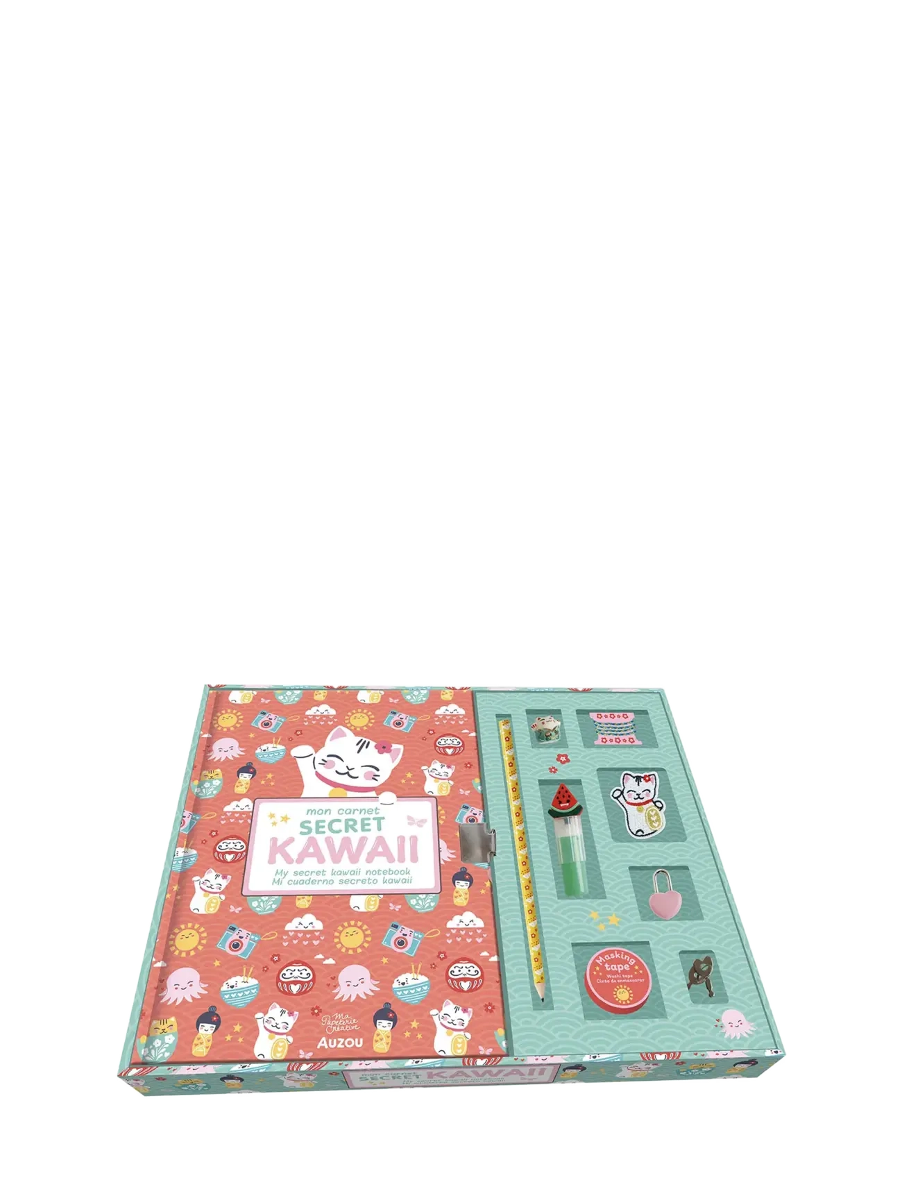 Auzou Stationery Kawaii Notebook With Lock, One Size, Drawing, Grün - Coloring & Craft Books, Kinder