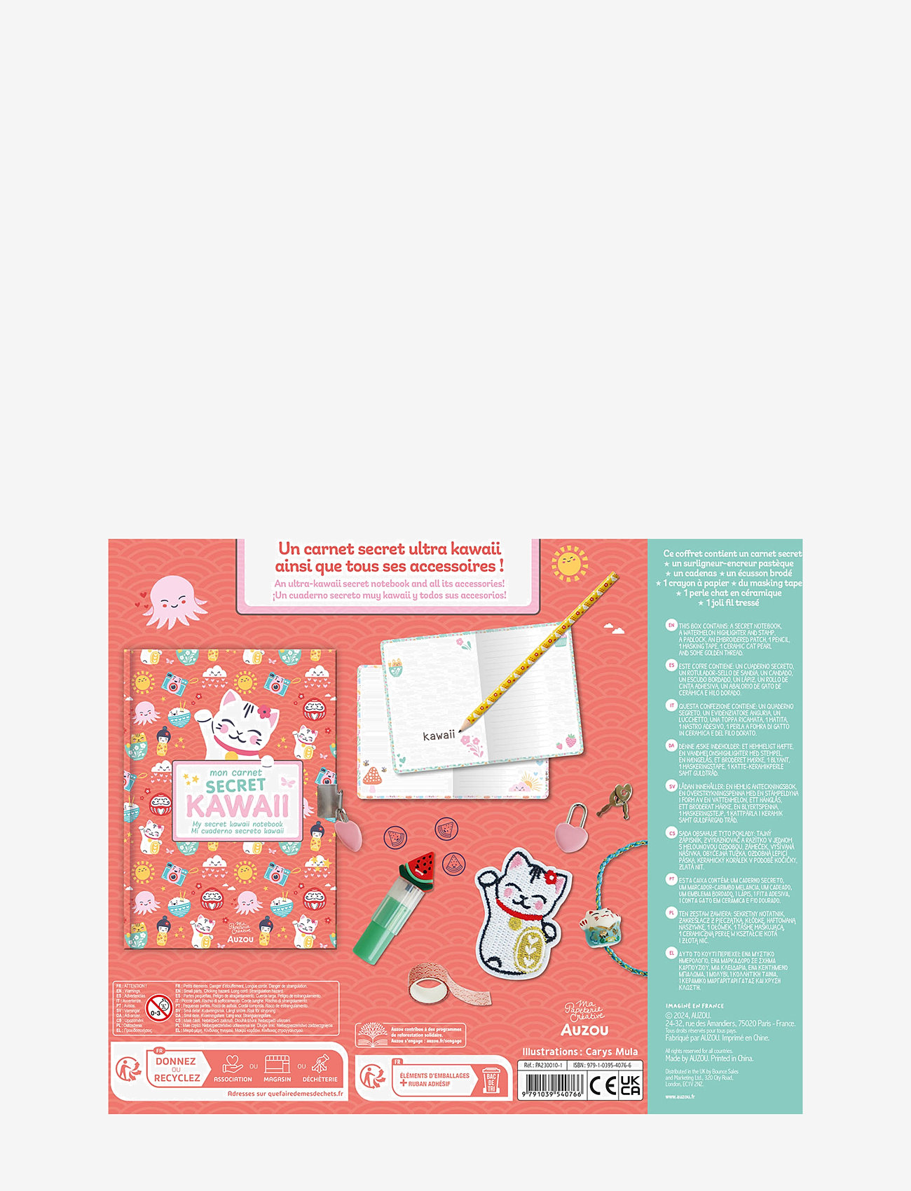 Auzou - Stationery - Kawaii Notebook with Lock - värvimis- & käsitööraamatud - green - 1