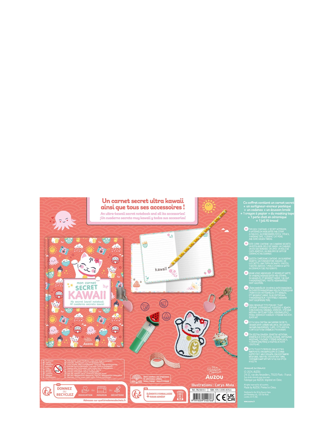 Auzou - Stationery - Kawaii Notebook with Lock - målar- & pysselböcker - green - 1