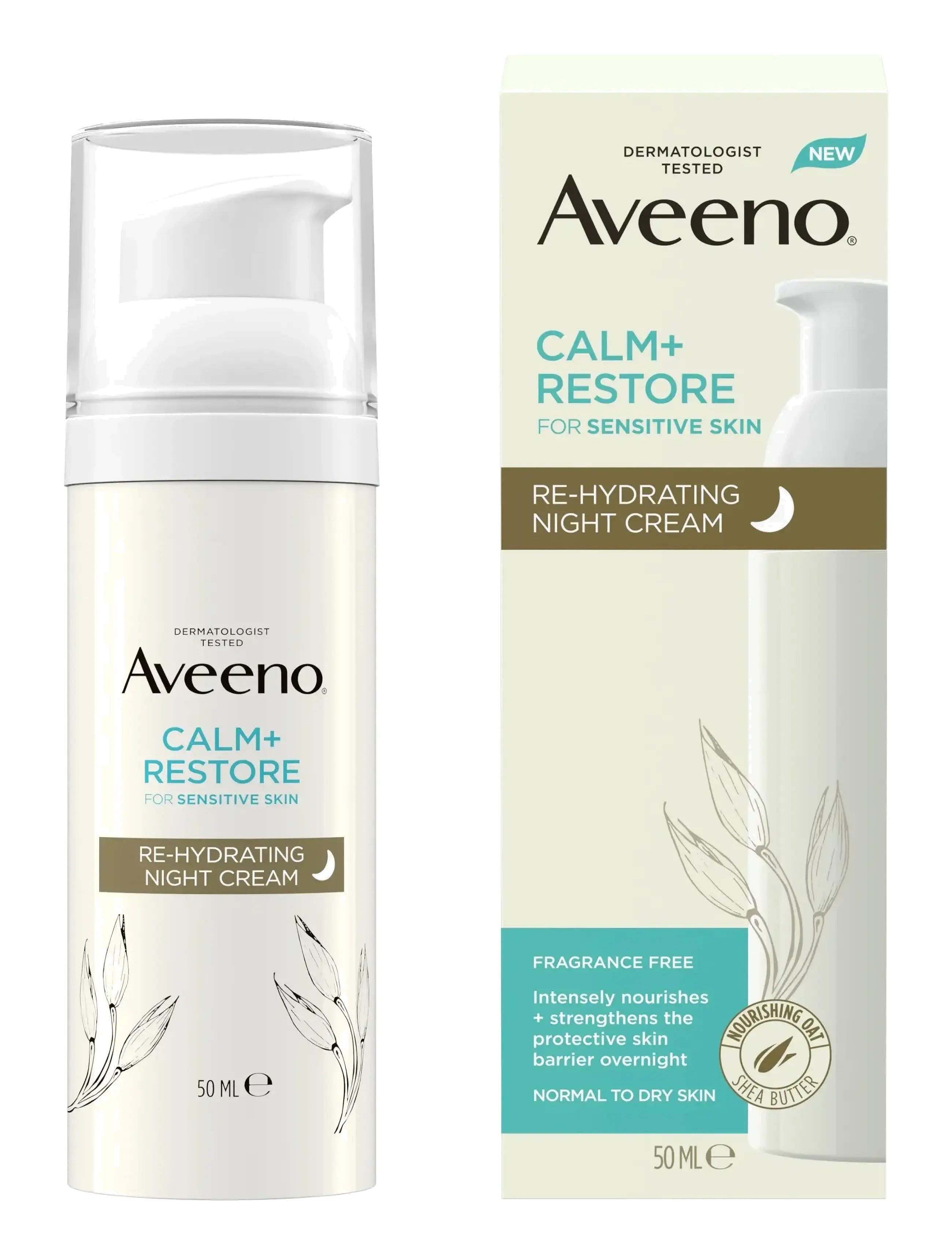 Aveeno Aveeno Calm+Restore Re-Hydrating Night Cream 50ml, 50 ml, White, Fugtighedscreme > Natcreme, Dame