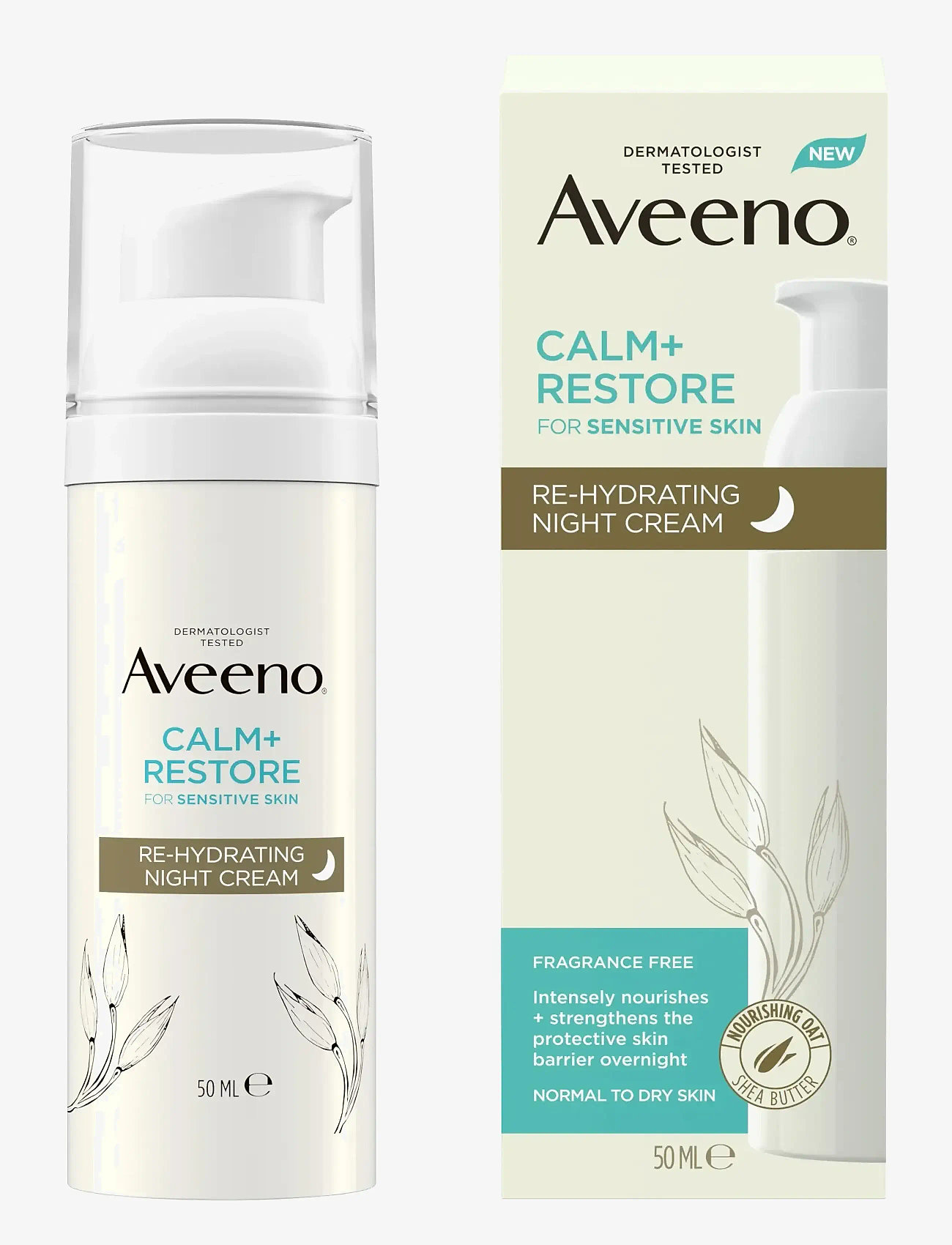 Aveeno - Aveeno CALM+RESTORE Re-Hydrating Night Cream 50ml - næturkrem - clear - 0