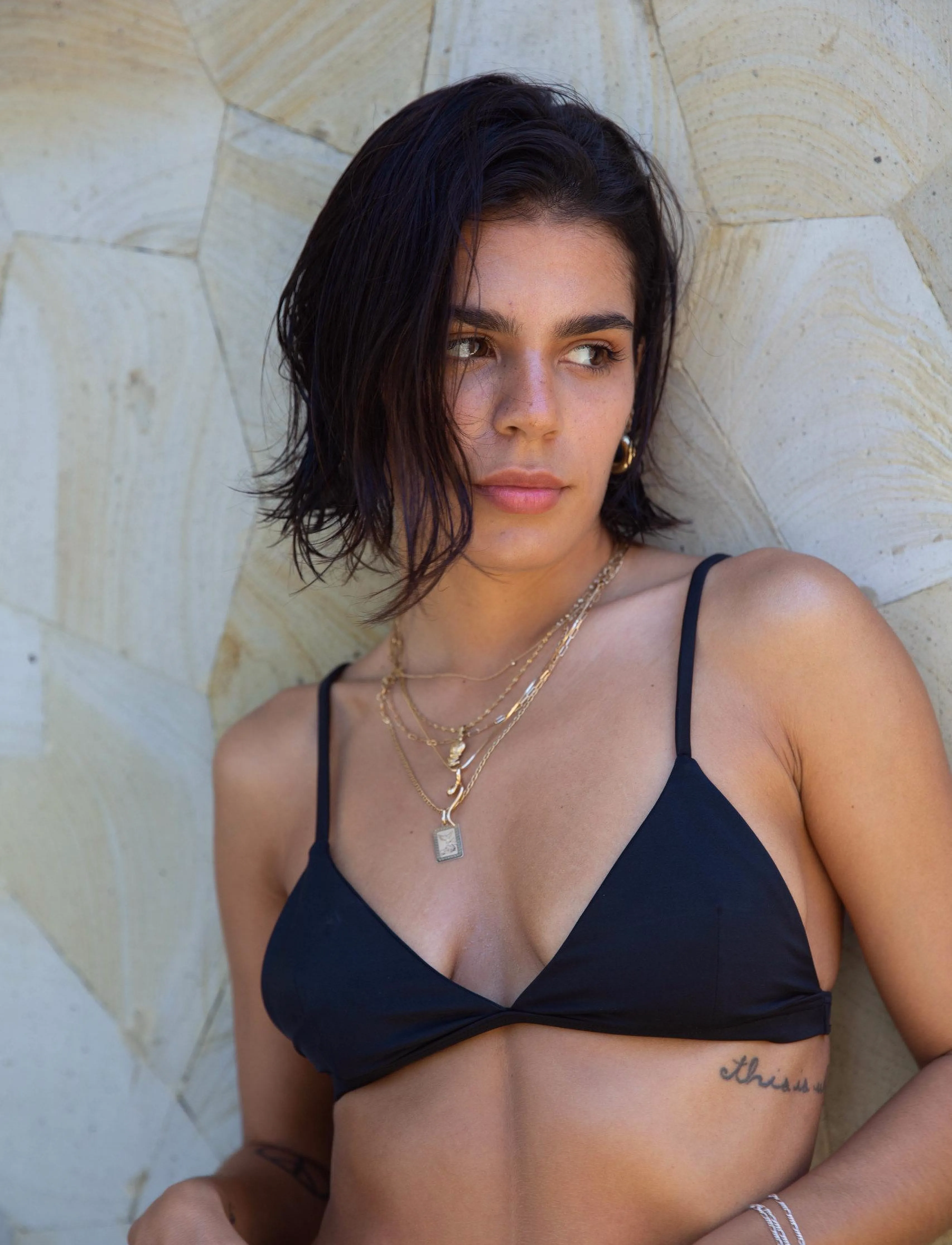 AYA Label The Erato Top, Kvinder, Trekant Bralette, Sort, Str: L
