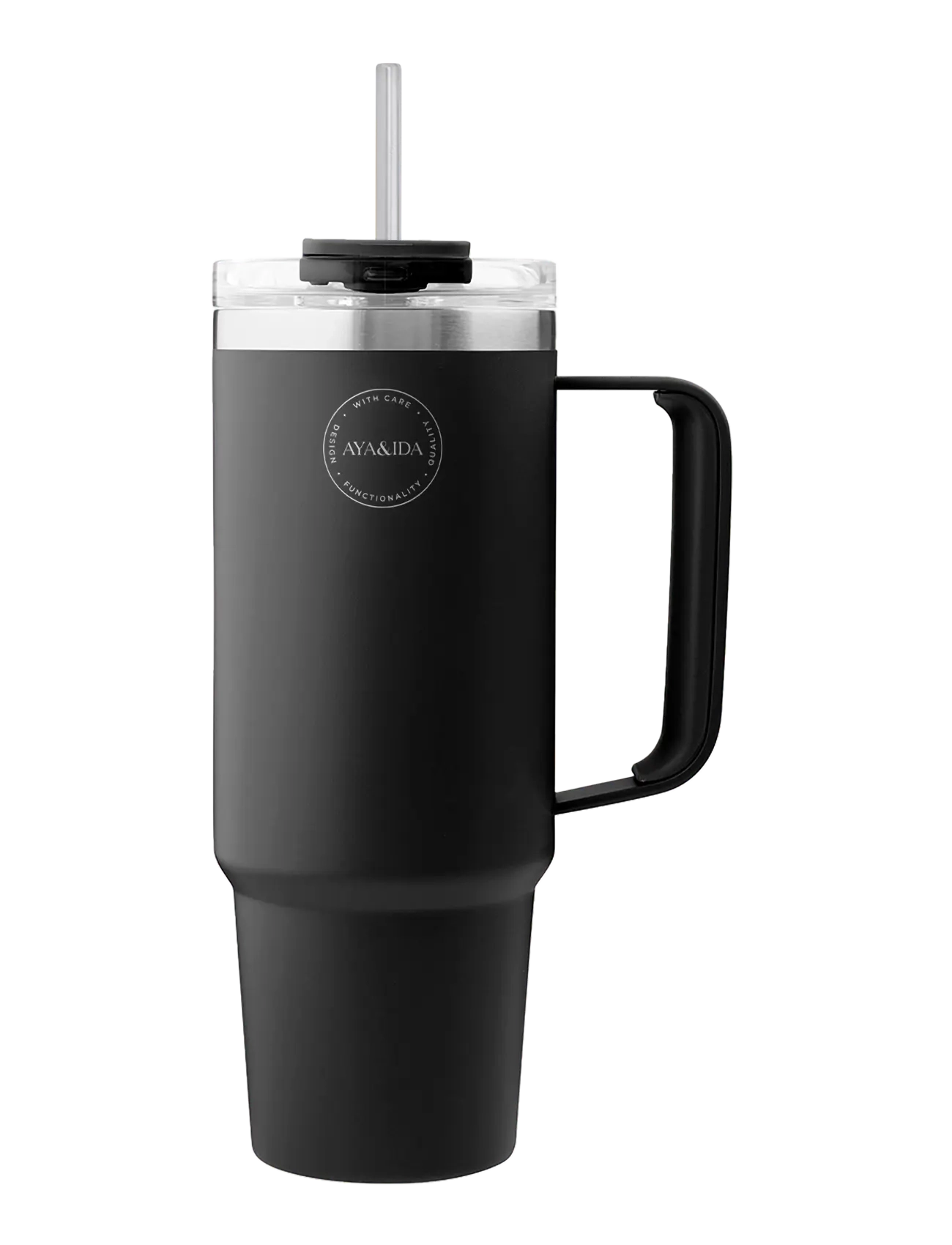 AYA&IDA Thermo Cup With Straw, Thermal Kop, Sort, Str: 88.5 CL