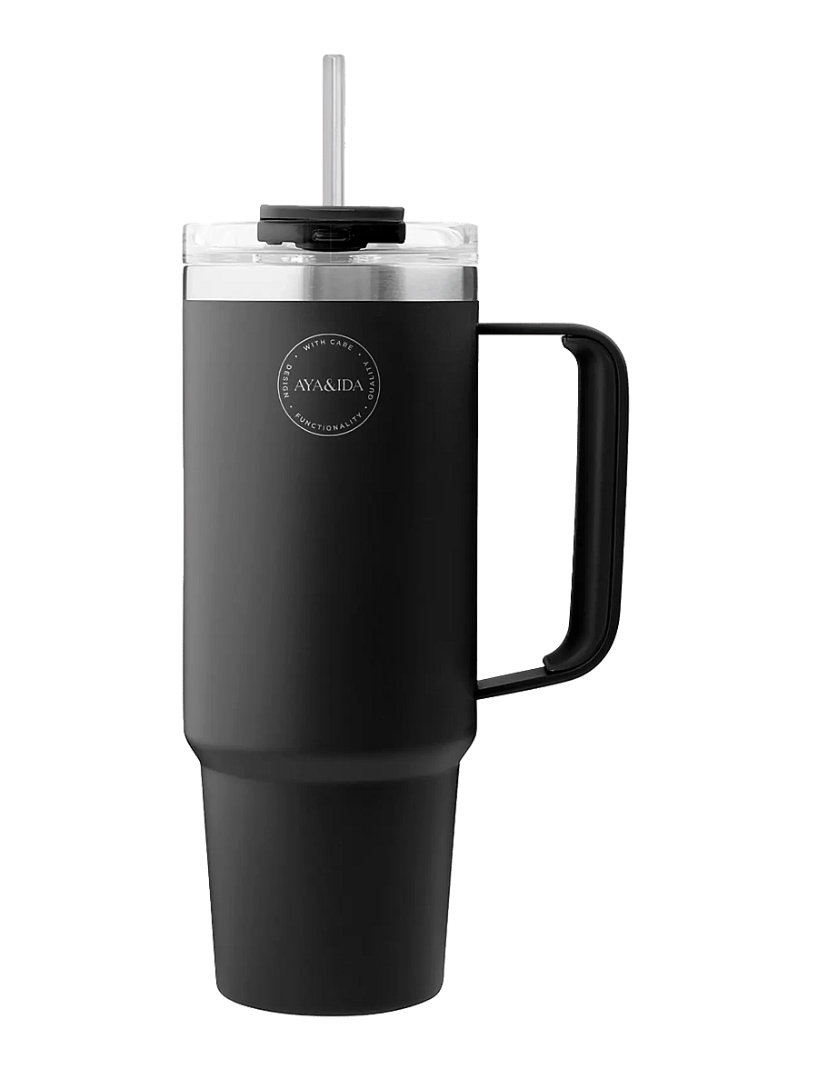 AYA&IDA - Thermo Cup with Straw - thermostassen - matte black - 1