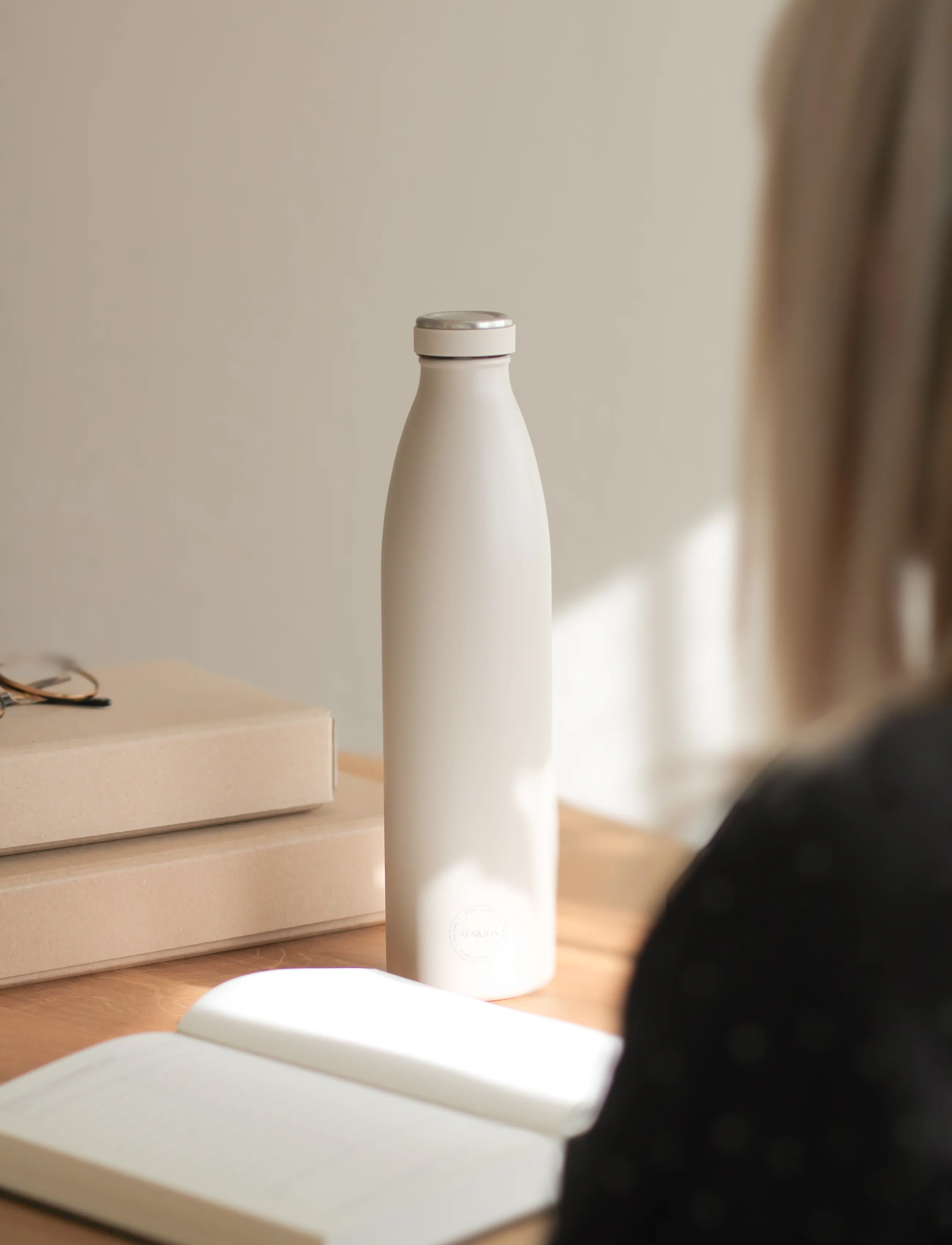 AYA&IDA Drinking Bottle, 1000 ml, Kitchen, Beige - Water Bottles, Kinder