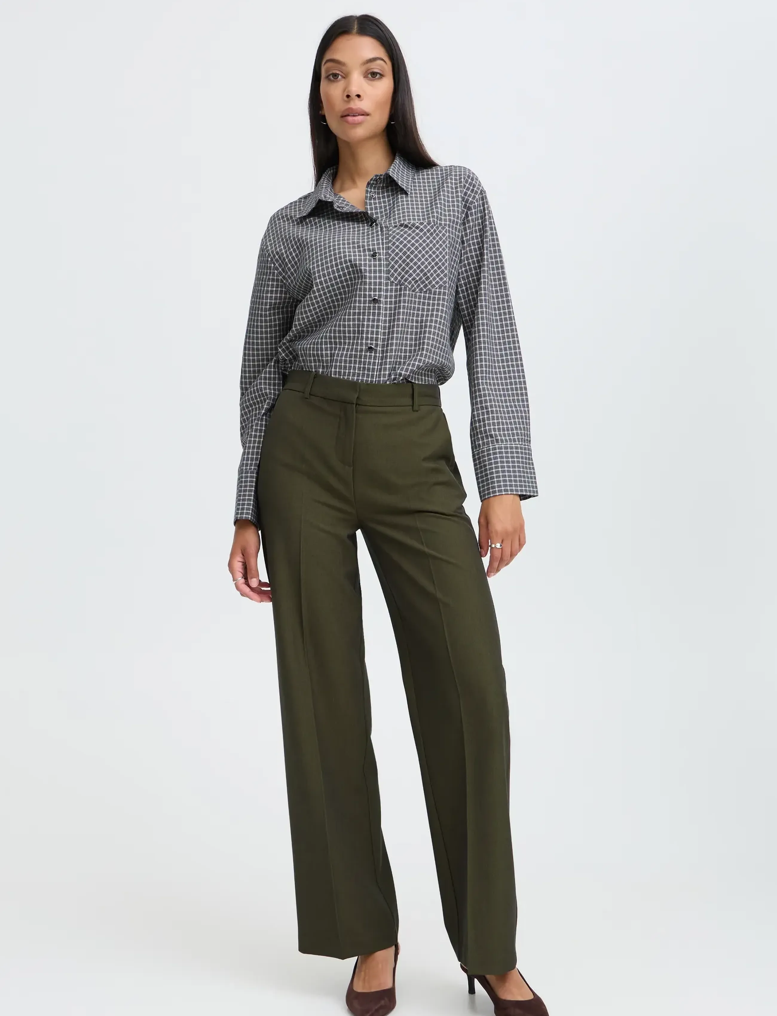 b.young BYDANTA WIDE LEG PANTS 2 - Bukser med brede ben - OLIVE NIGHT MELANGE / khaki/green