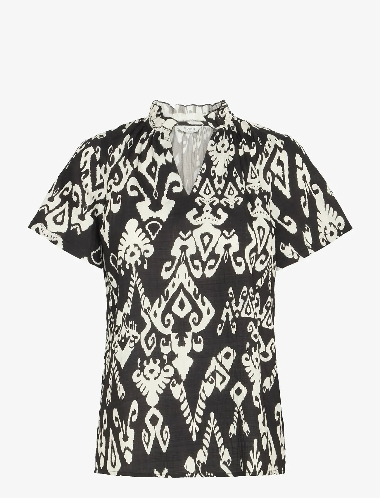 b.young - BYJASMINA VNECK BLOUSE - - kortärmade blusar - black eth mix - 1