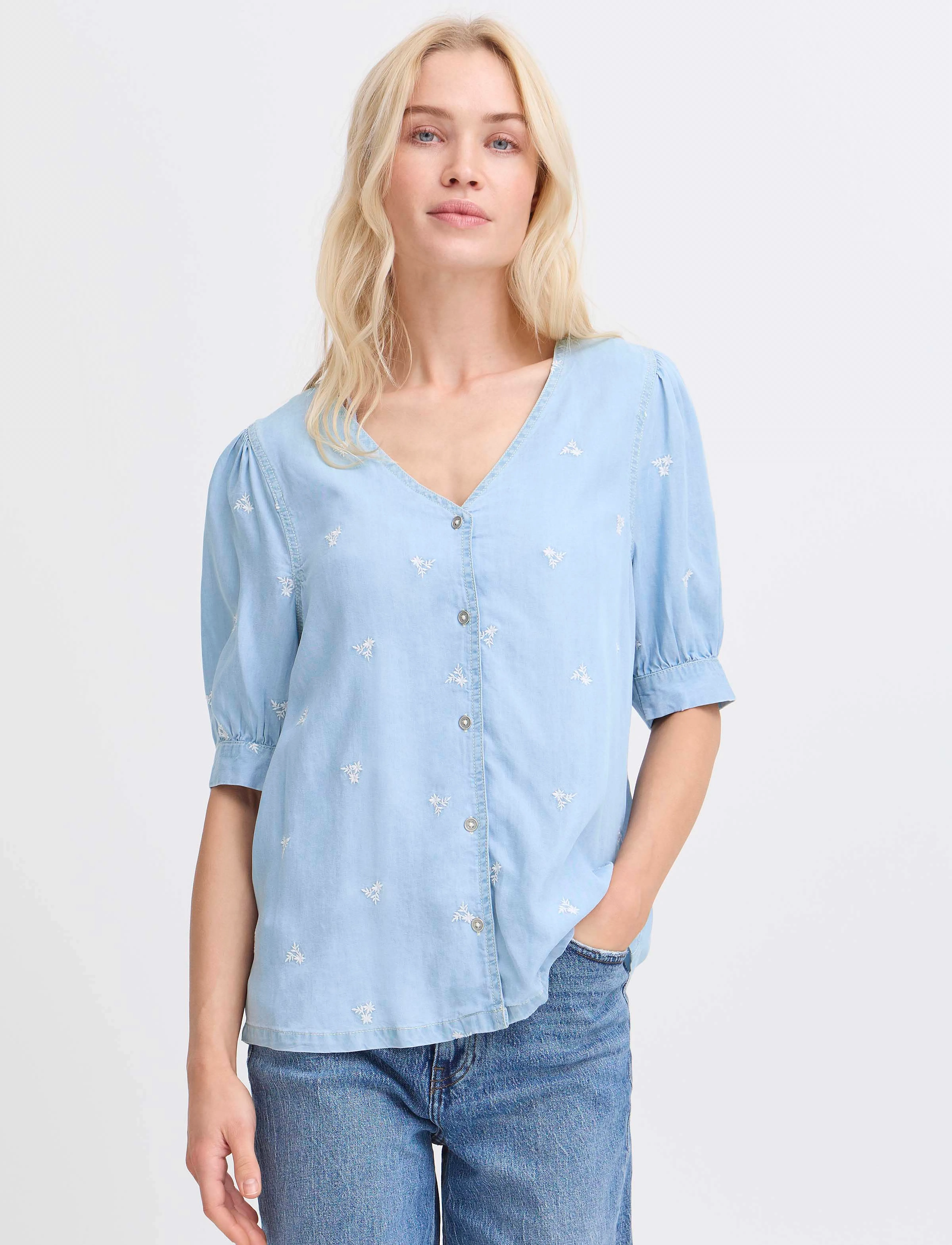 b.young - BYKOSMO V SHIRT - - light blue denim flower - 4
