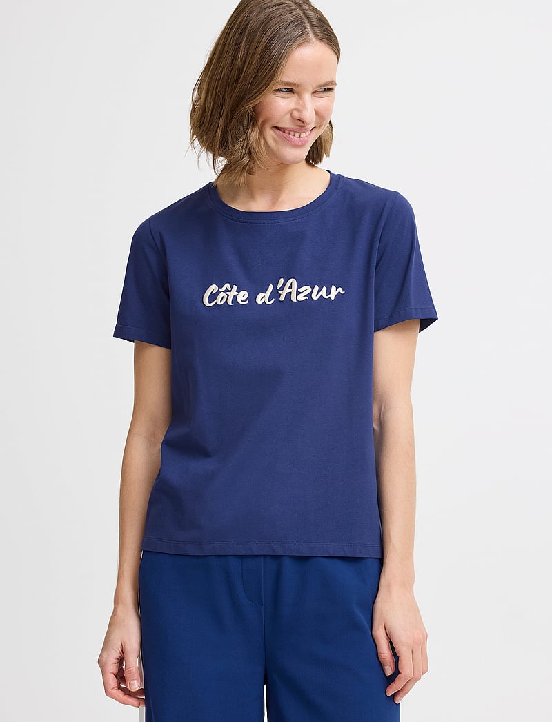 b.young - BYPANDINNA EMB TSHIRT - - t-shirts - medieval blue - 0