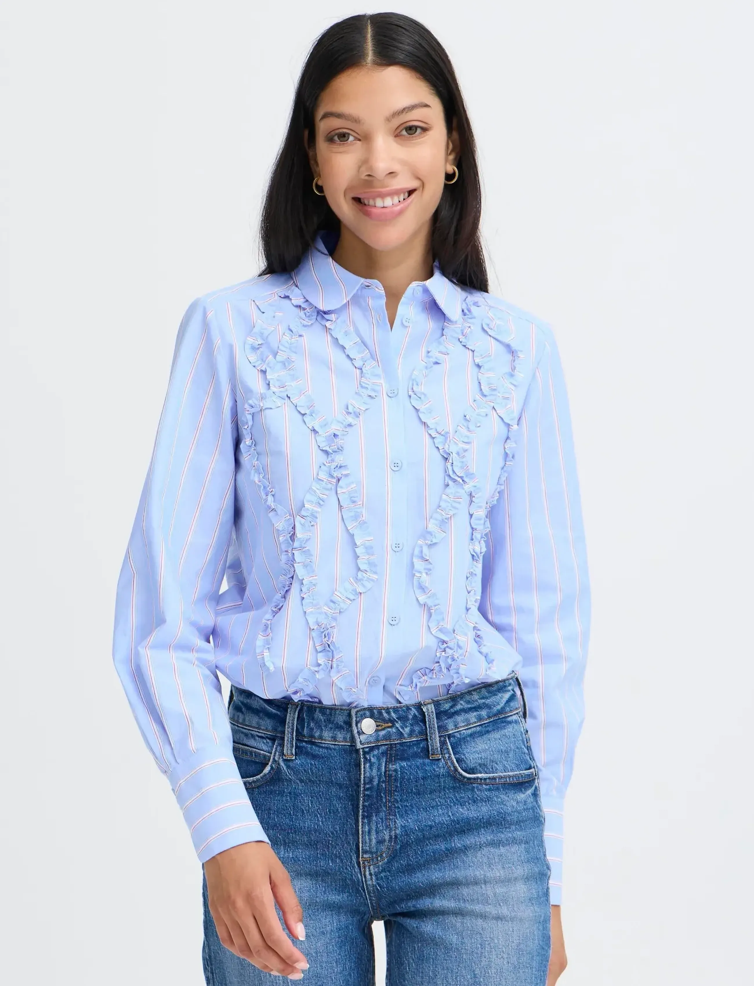 b.young BYXJISOO FRILL DETAIL SHIRT - Hemden - LIGHT BLUE STRIPE / blue