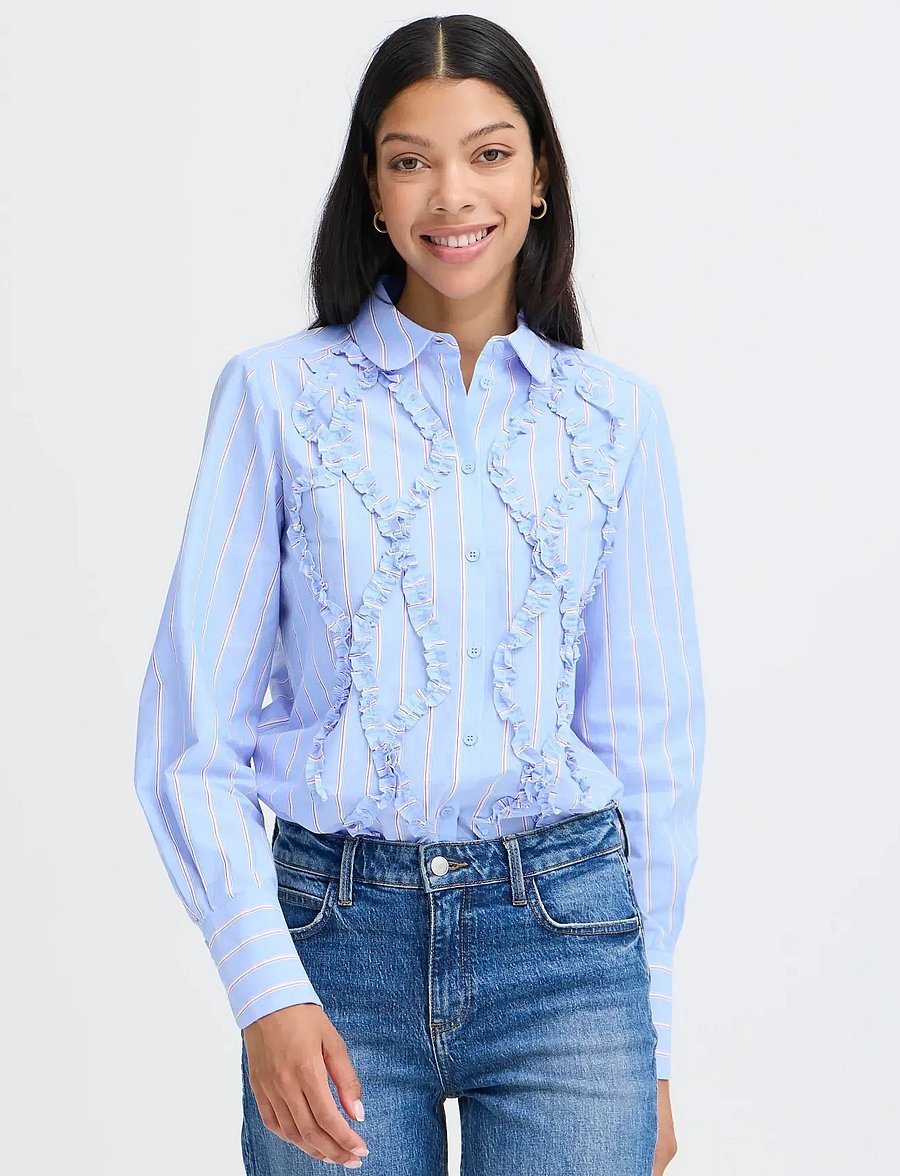 b.young - BYXJISOO FRILL DETAIL SHIRT - långärmade skjortor - light blue stripe - 0