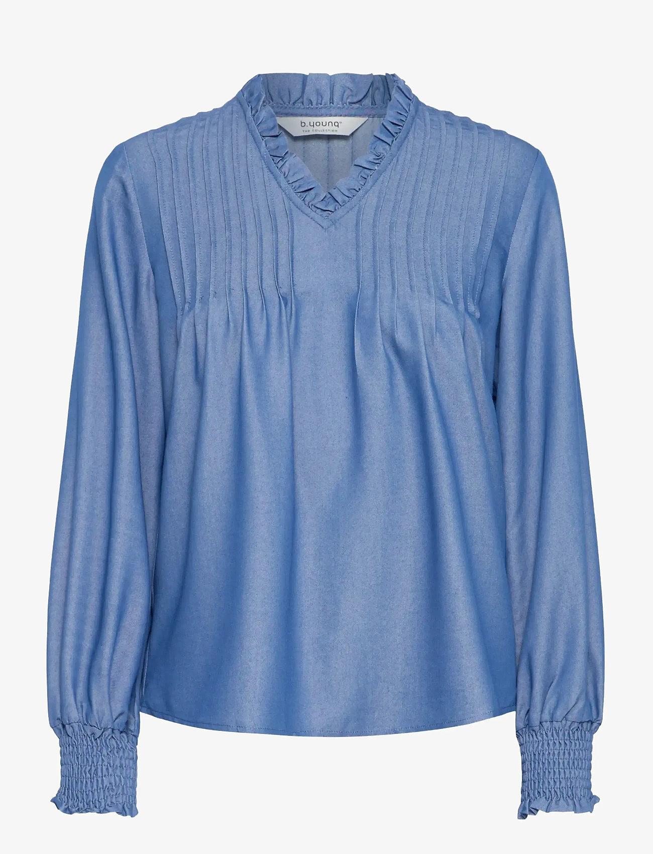 b.young - BYXKAORU VNECK BLOUSE - långärmade blusar - mid blue denim - 1