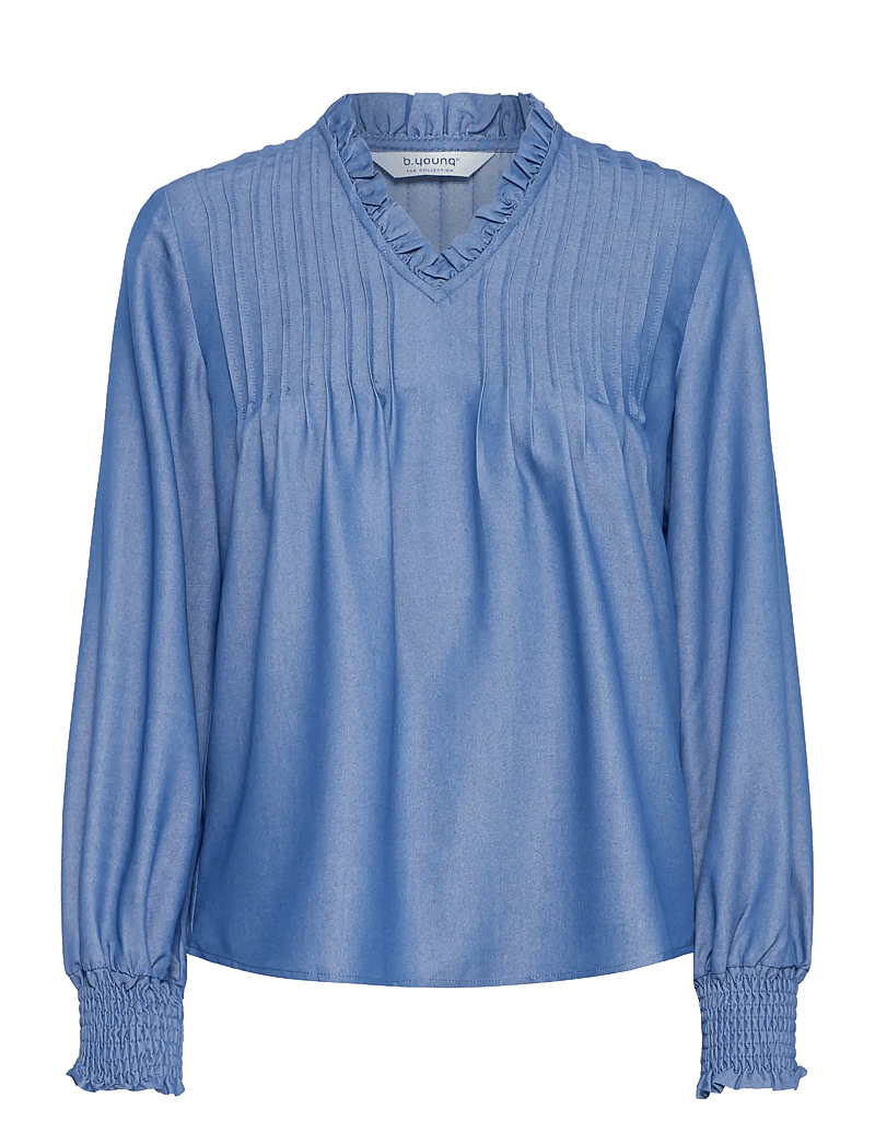 b.young - BYXKAORU VNECK BLOUSE - långärmade blusar - mid blue denim - 1