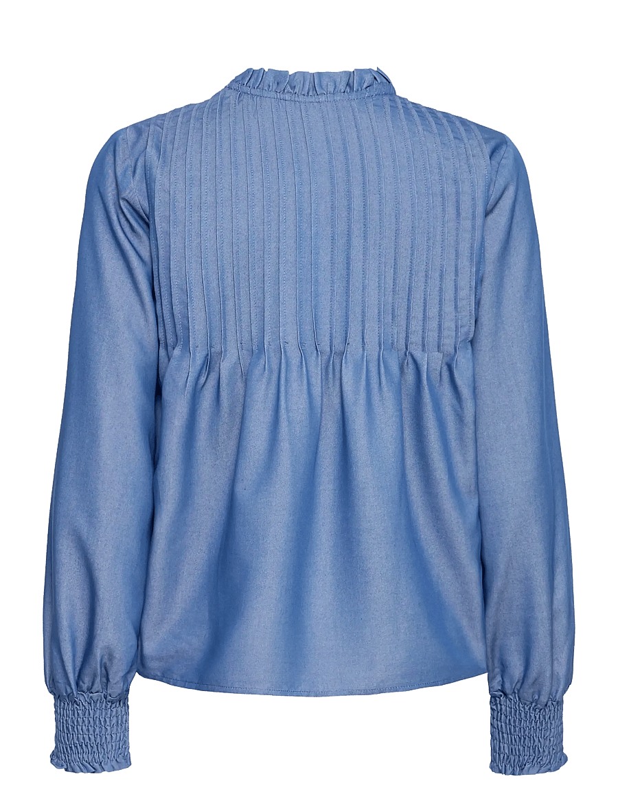 b.young - BYXKAORU VNECK BLOUSE - long sleeved blouses - mid blue denim - 2