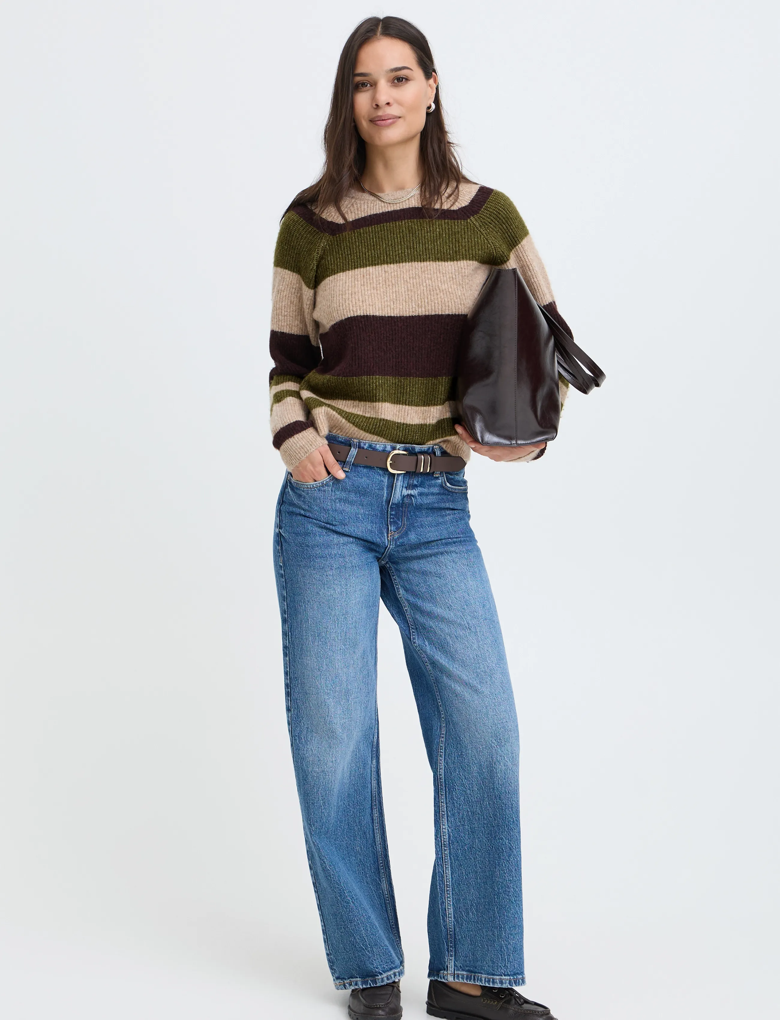 b.young - BYOTAJA JUMPER - efterårstøj - avocado melange stripe - 0