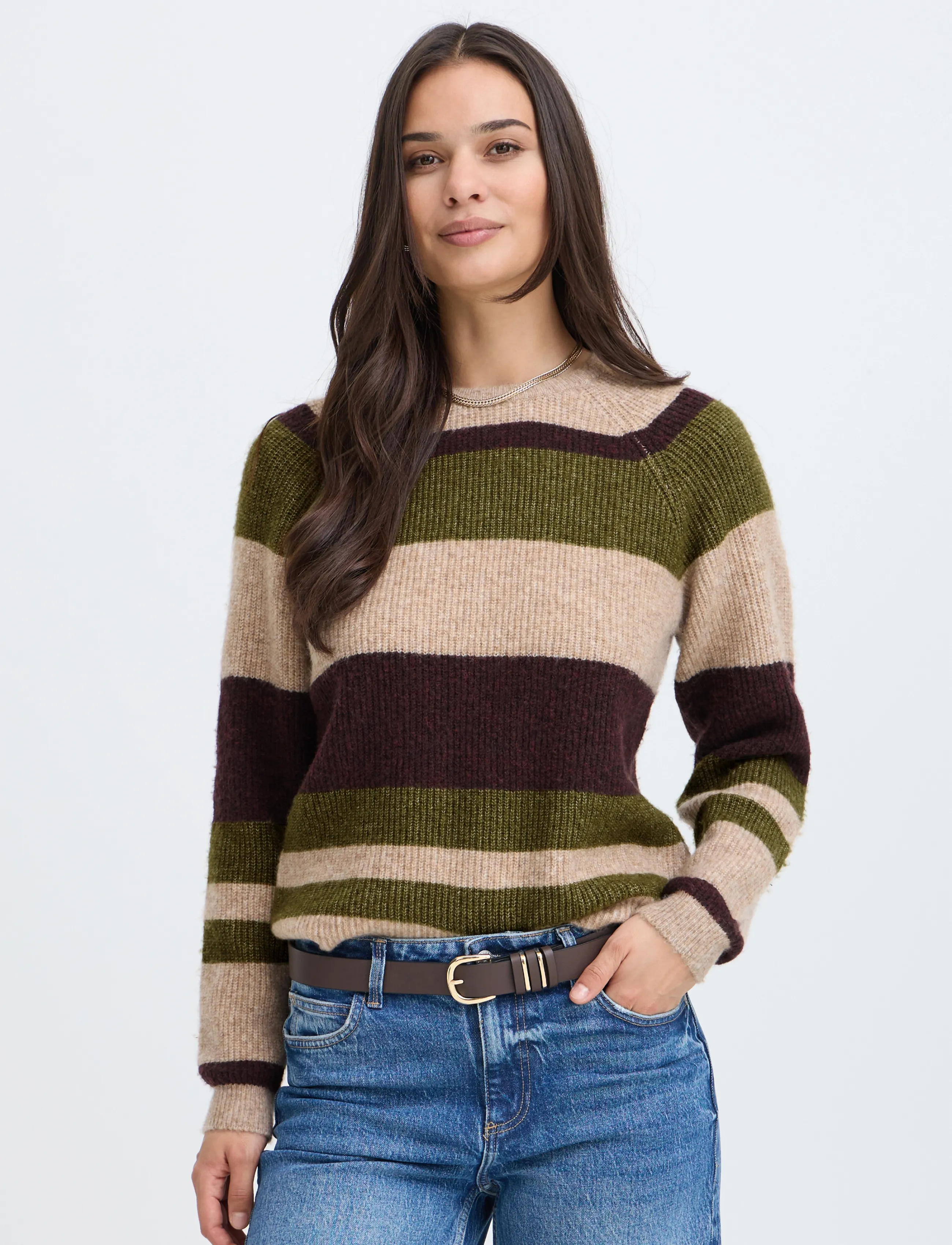 b.young - BYOTAJA JUMPER - efterårstøj - avocado melange stripe - 3