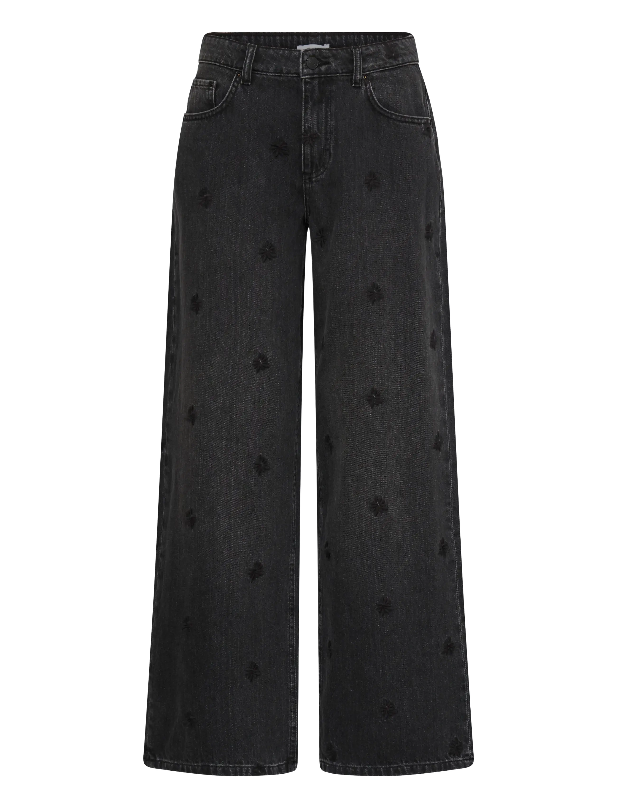 b.young - BYKIMU EMB JEANS 2 - hosen mit weitem bein - black denim - 1