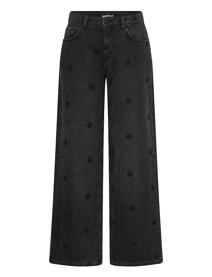 b.young - BYKIMU EMB JEANS 2 - hosen mit weitem bein - black denim - 1