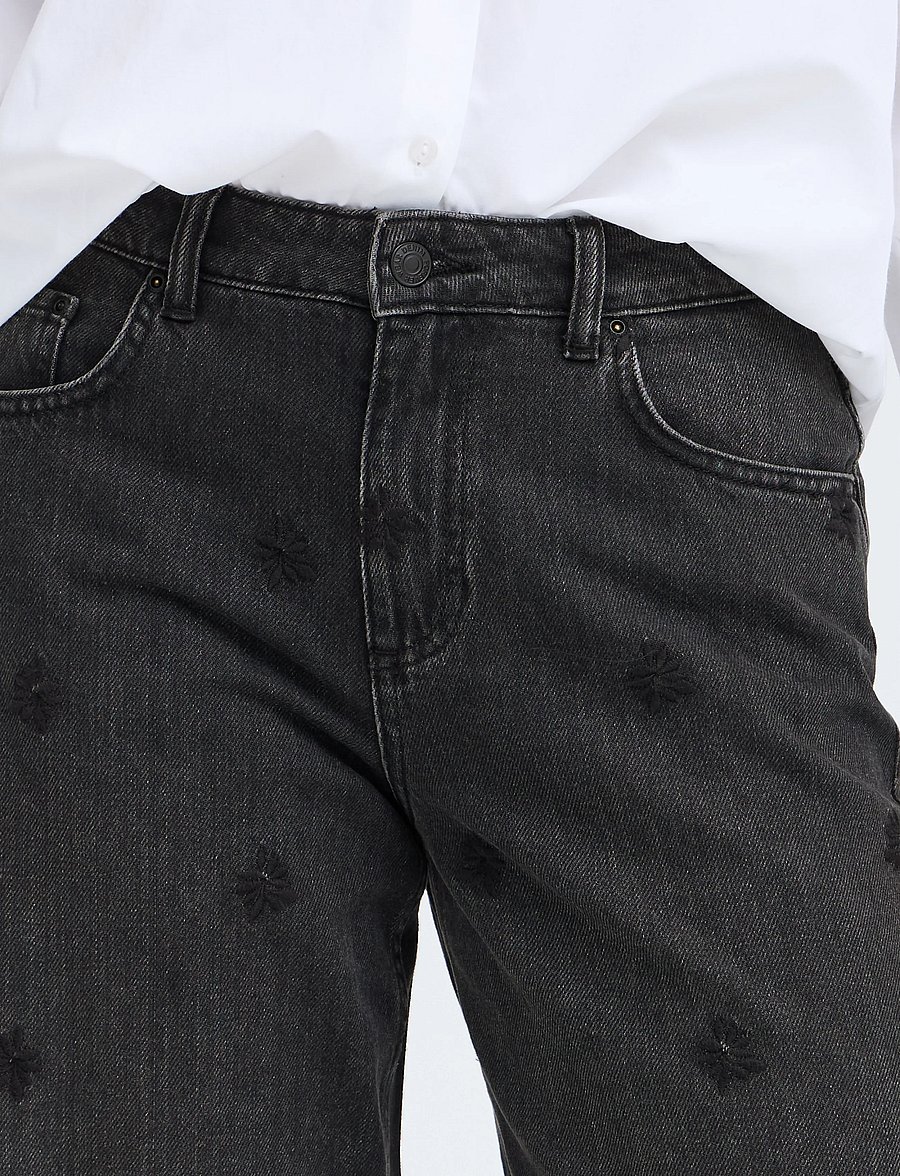 b.young - BYKIMU EMB JEANS 2 - hosen mit weitem bein - black denim - 0