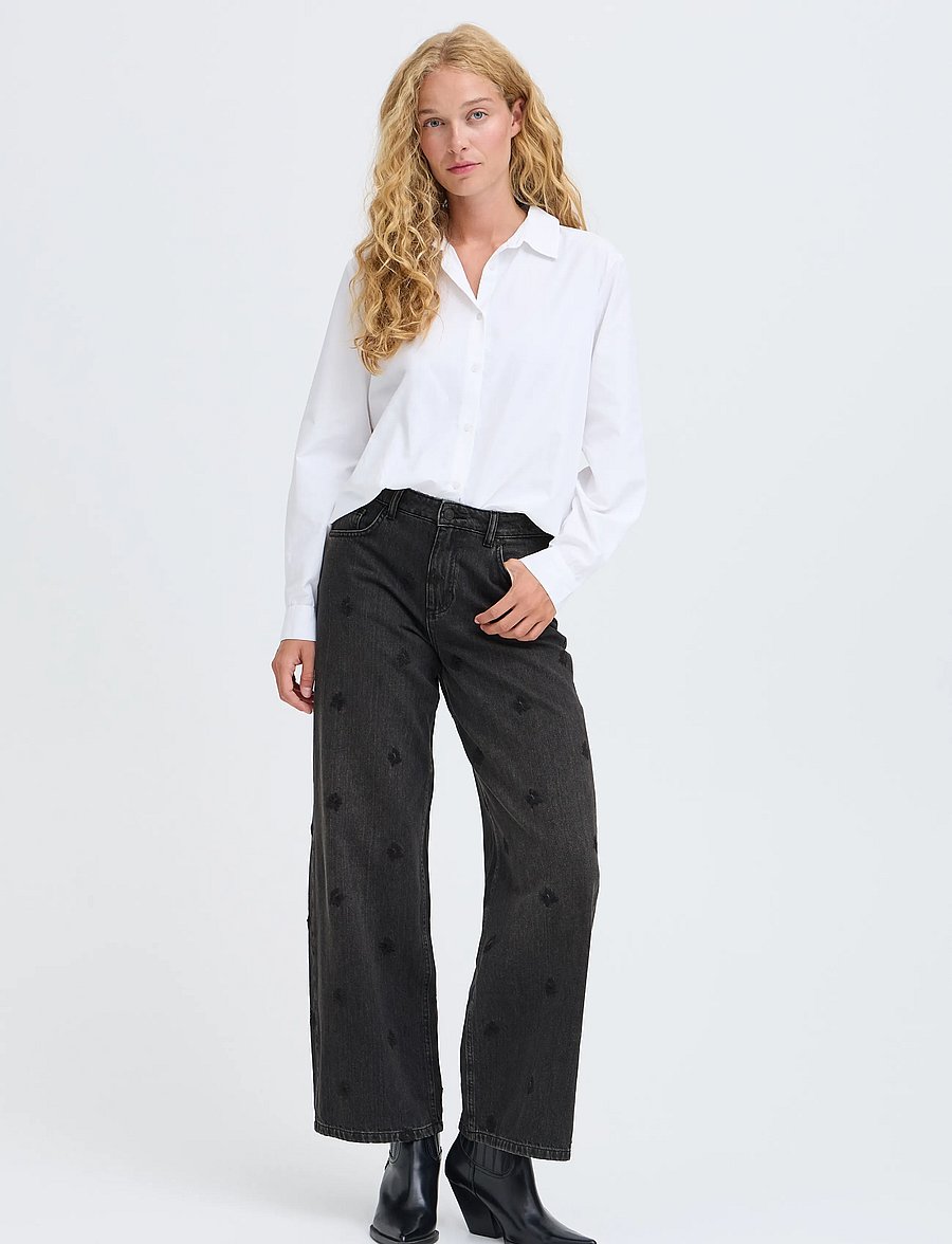 b.young - BYKIMU EMB JEANS 2 - hosen mit weitem bein - black denim - 4