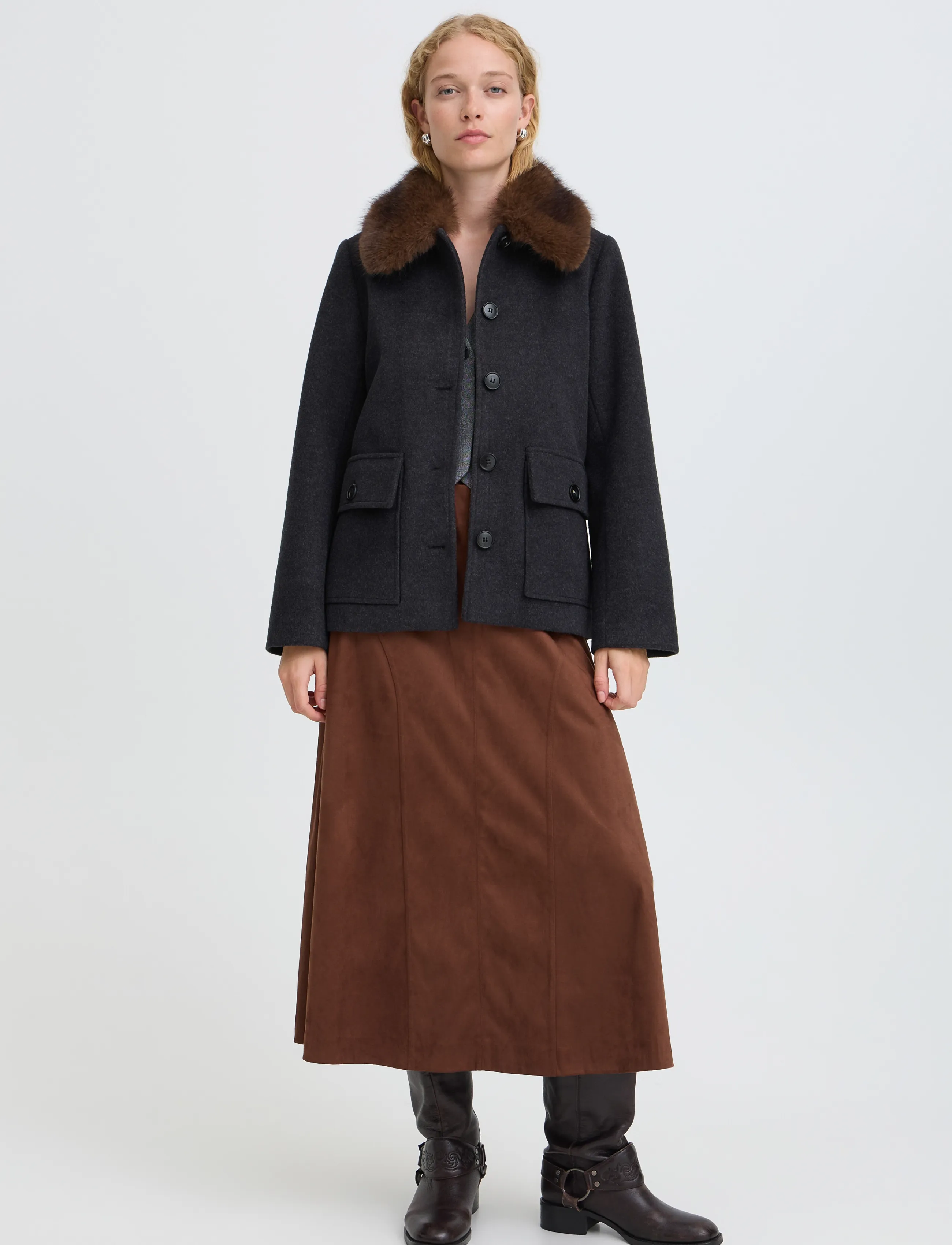b.young BYBECILA COLLAR JACKET - Jackor & Kappor - DARK GREY MELANGE / grey