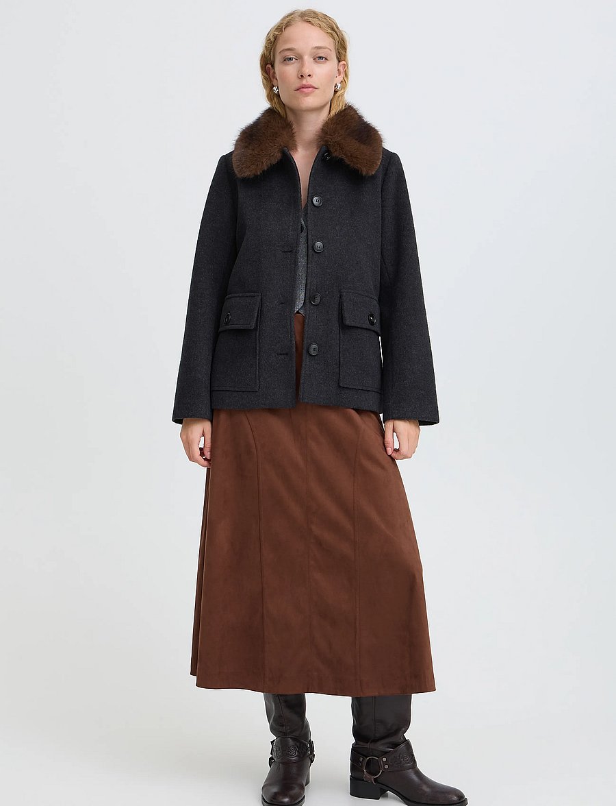 b.young - BYBECILA COLLAR JACKET - kappor - dark grey melange - 0