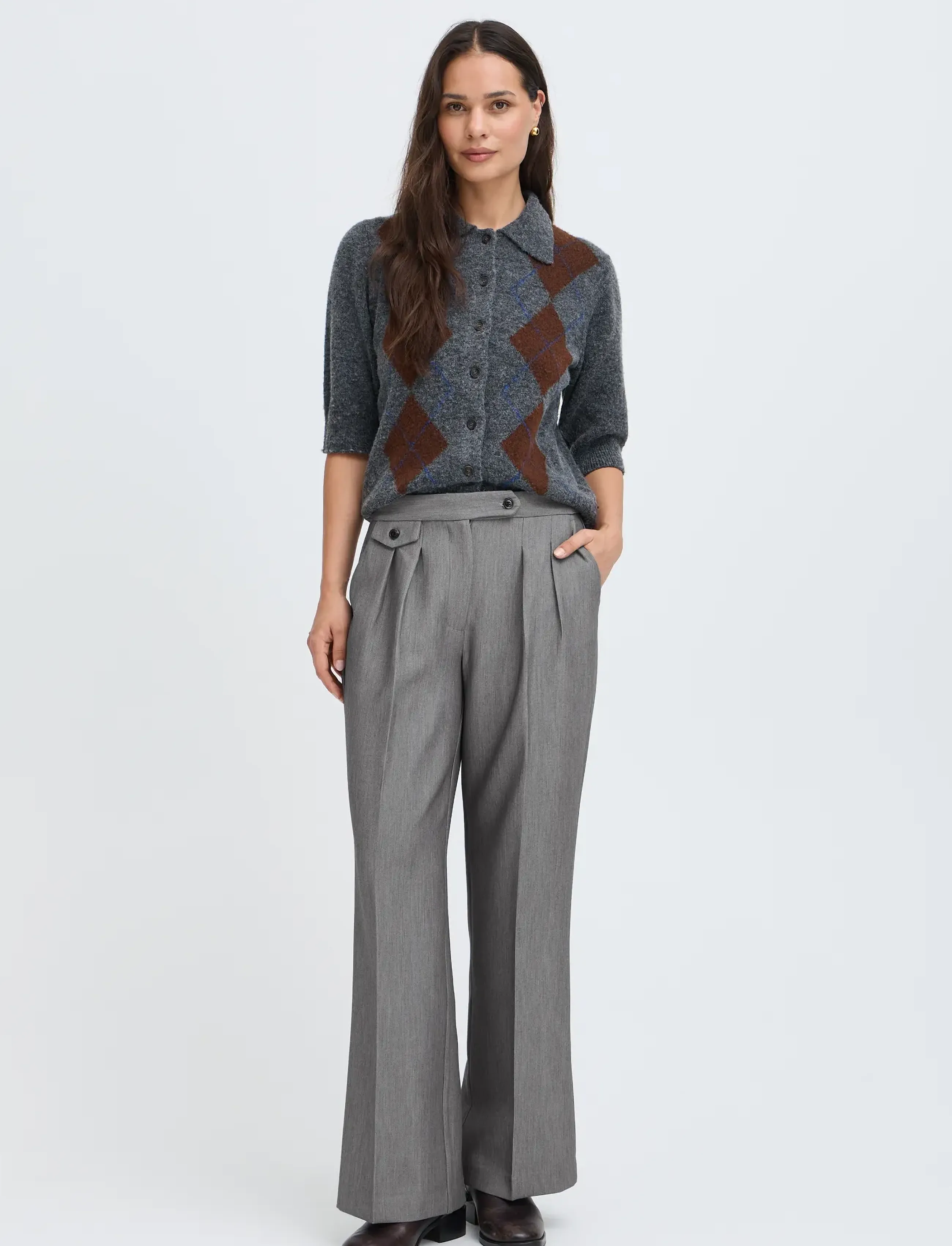 b.young - BYEARL WIDE PANTS - vida byxor - mid grey melange - 4