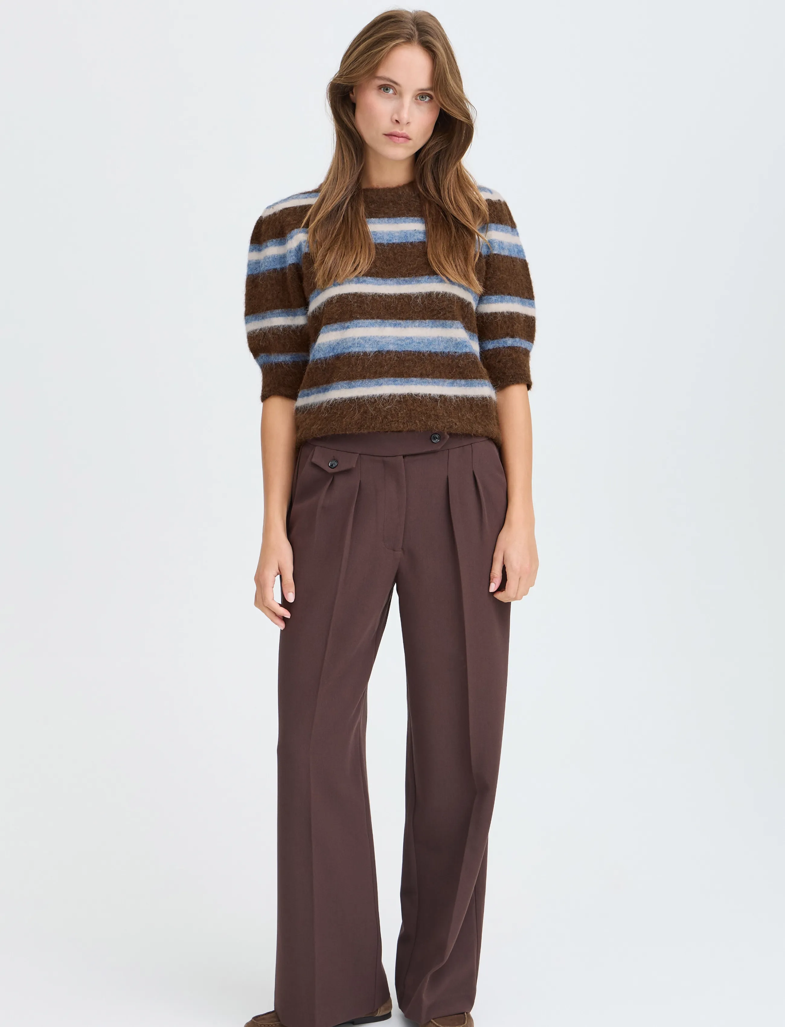 b.young - BYMILOU SS JUMPER - kampsunid - potting soil mel. stripe - 4