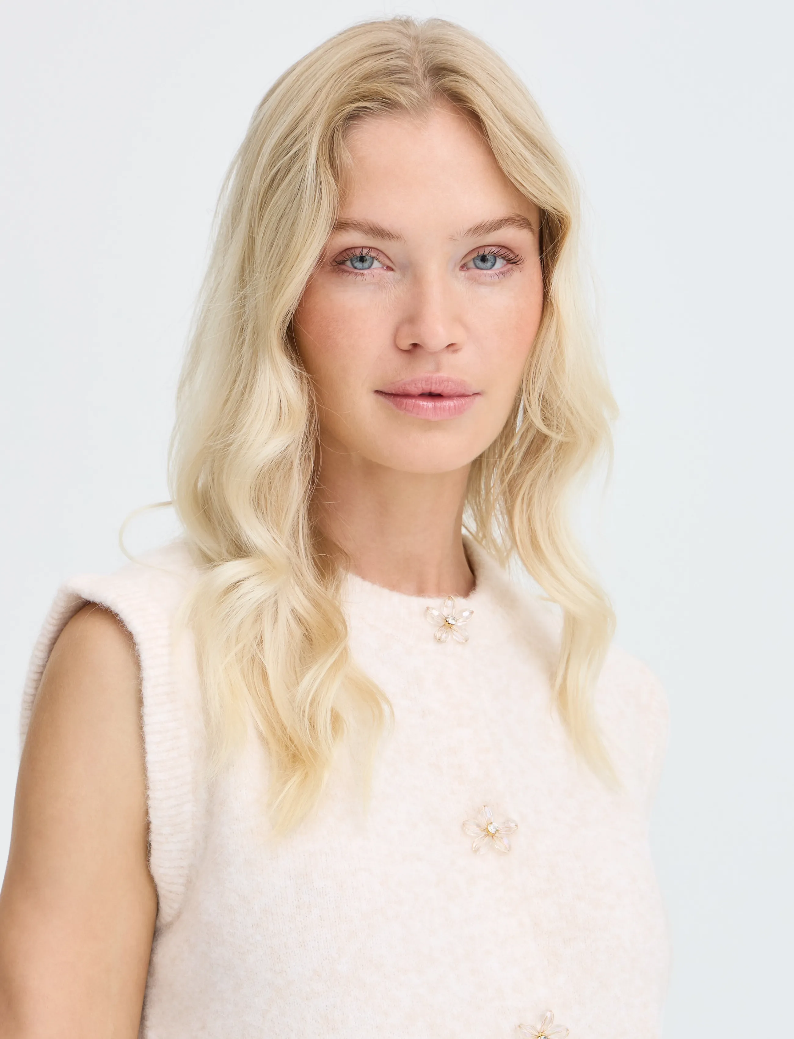 b.young Byomea Vest, Kvinder, Strikket Vest, Cream, Str: M