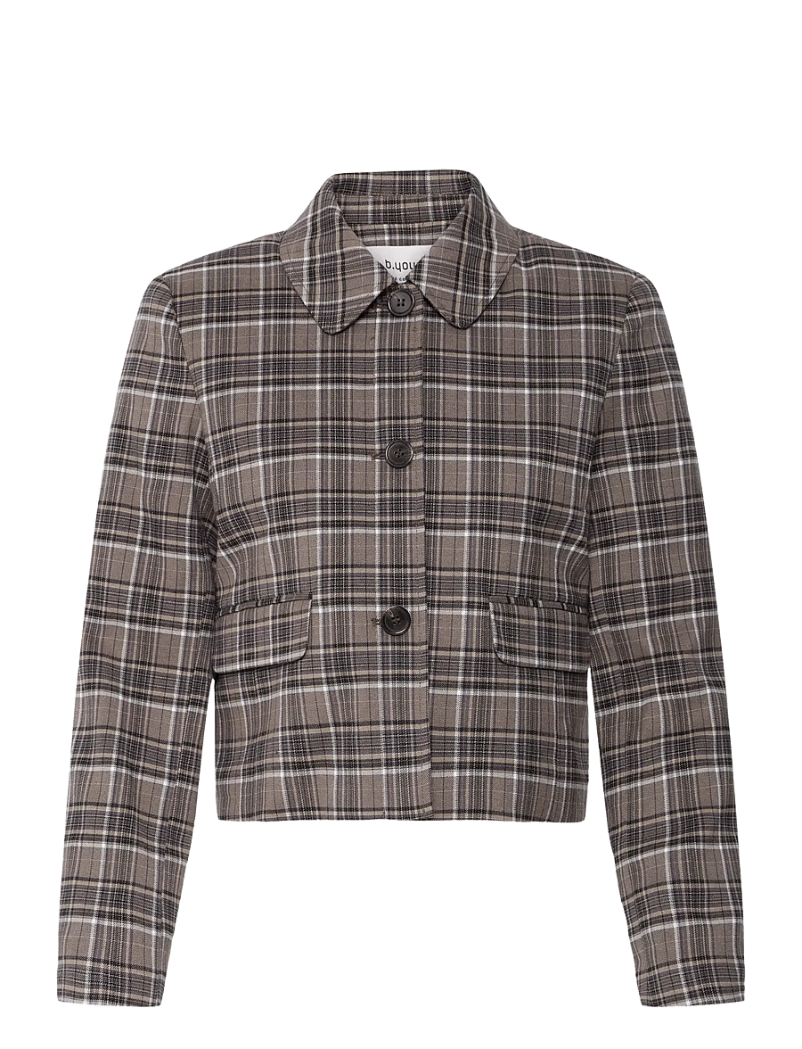 b.young - BYESTOLO SHORT JACKET - sepia check - 1