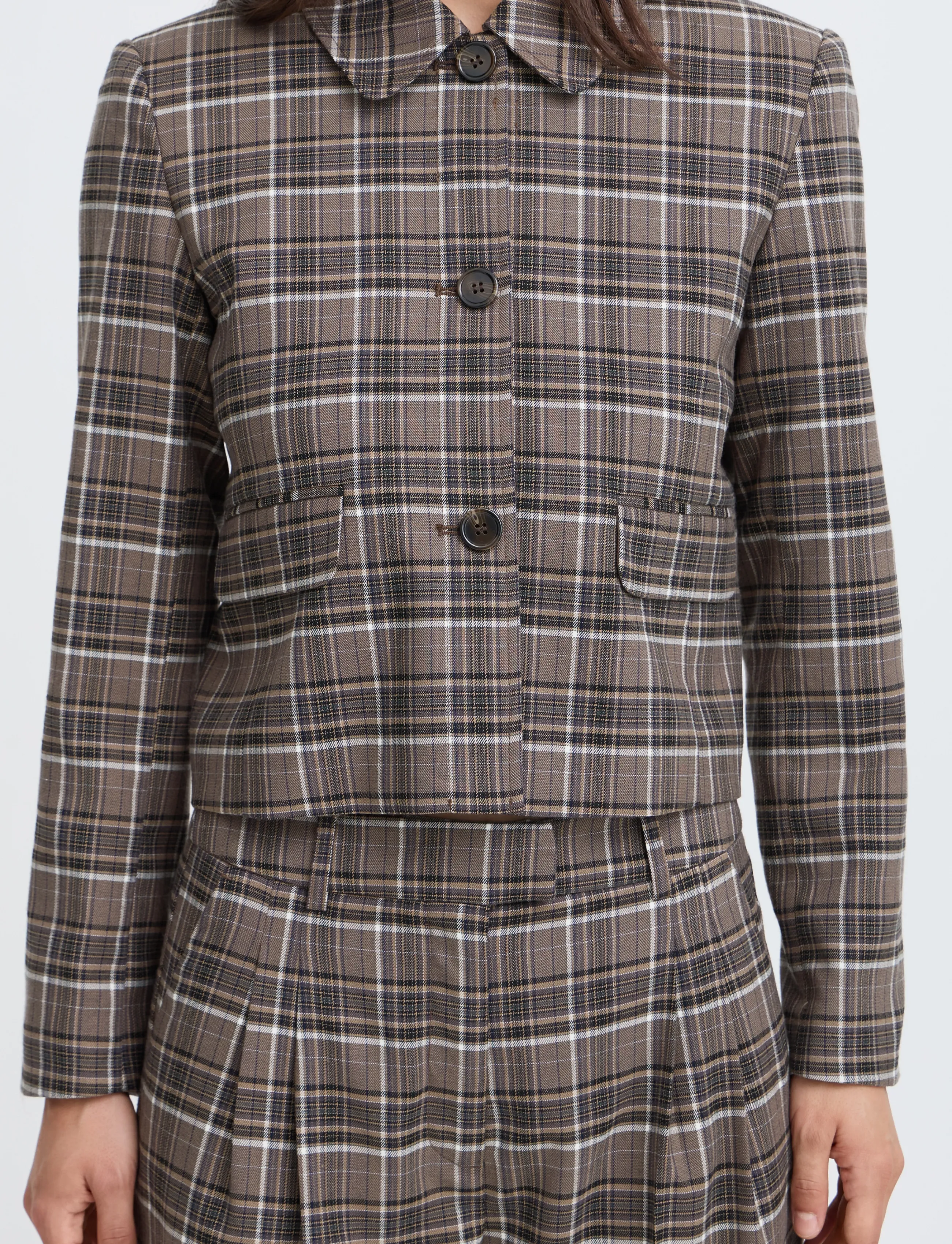 b.young - BYESTOLO SHORT JACKET - sepia check - 3