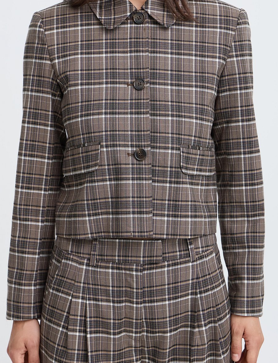 b.young - BYESTOLO SHORT JACKET - sepia check - 3