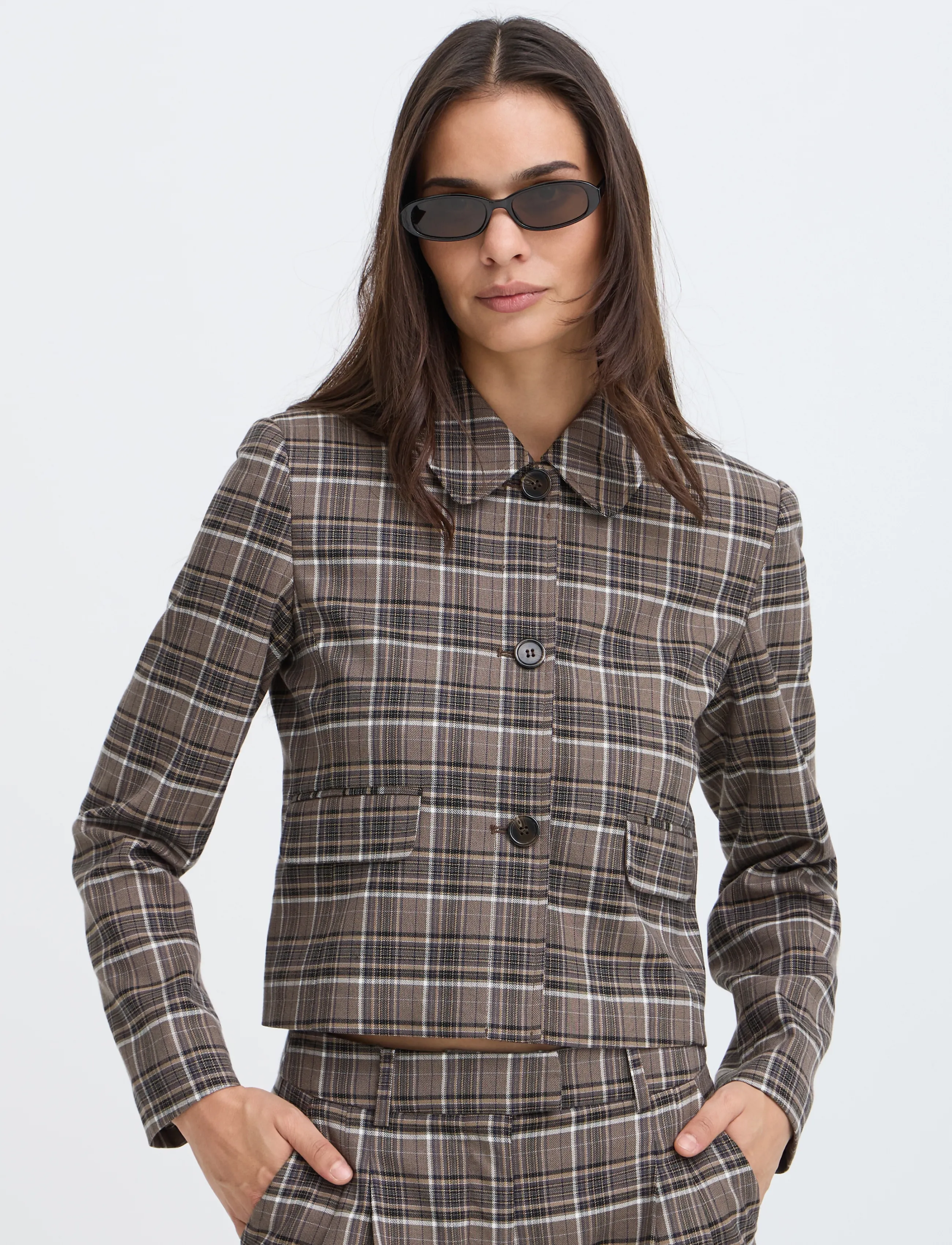 b.young - BYESTOLO SHORT JACKET - sepia check - 5