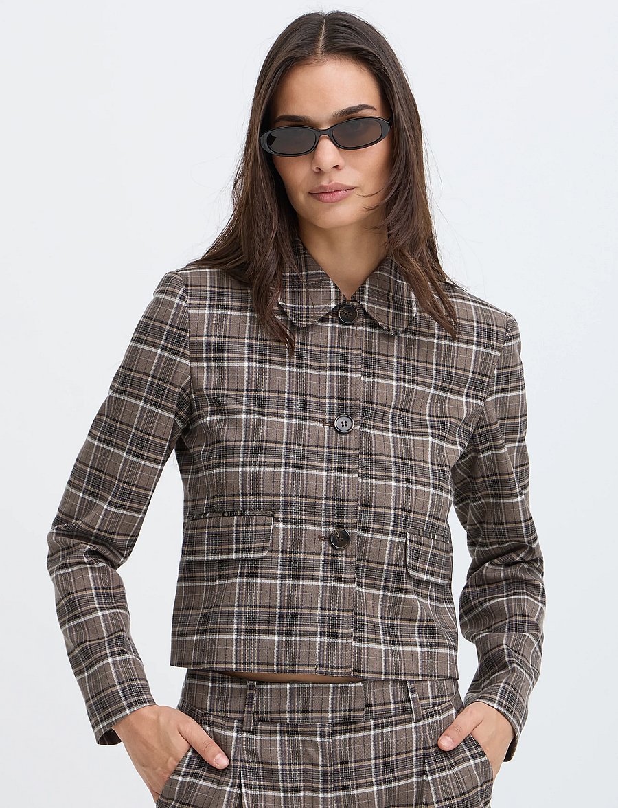 b.young - BYESTOLO SHORT JACKET - sepia check - 5