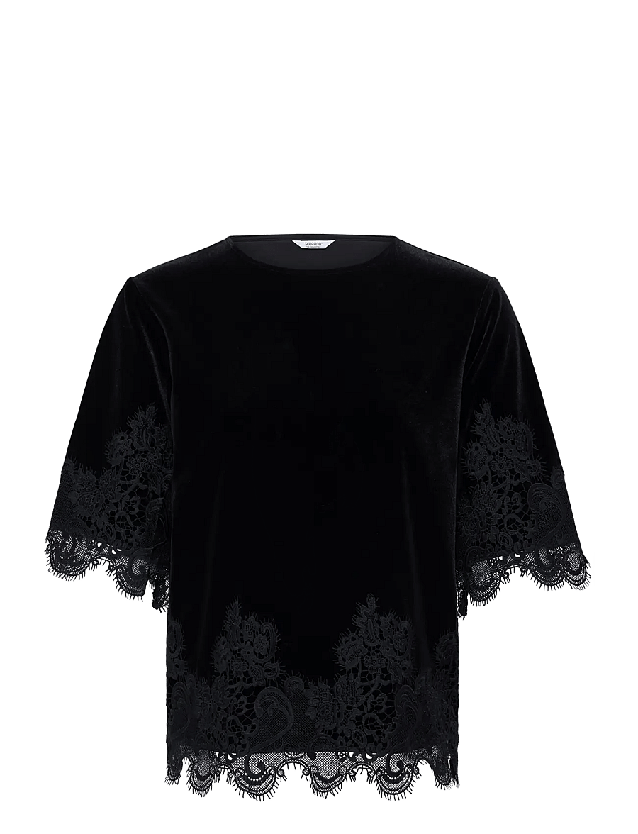 b.young - BYPERLINA LACE HEM BLOUSE - lühikeste varrukatega pluusid - meteorite - 1