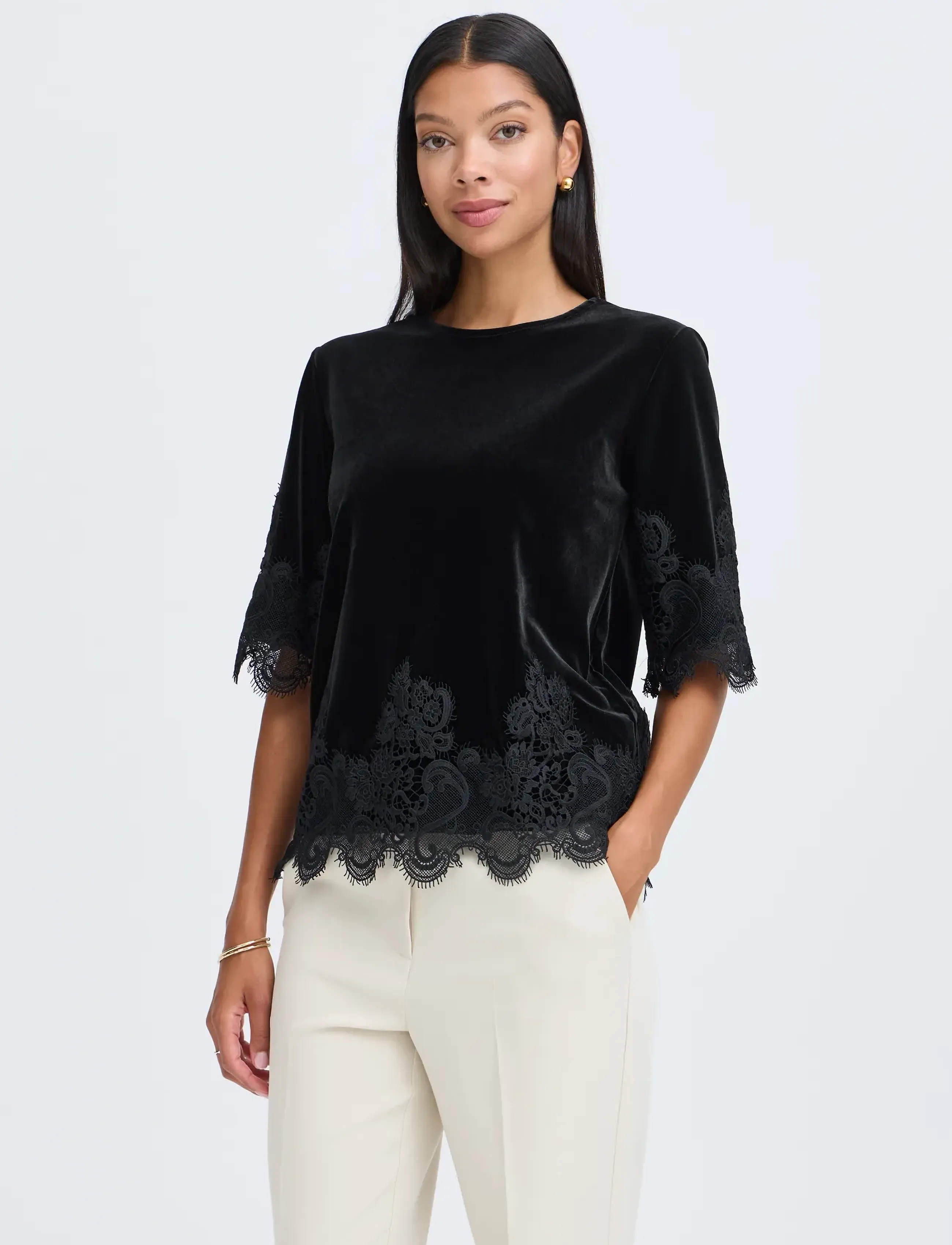 b.young BYPERLINA LACE HEM BLOUSE - Pluusid ja särgid - METEORITE / black