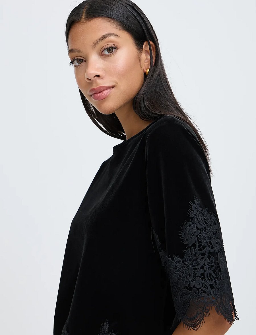 b.young - BYPERLINA LACE HEM BLOUSE - lühikeste varrukatega pluusid - meteorite - 3