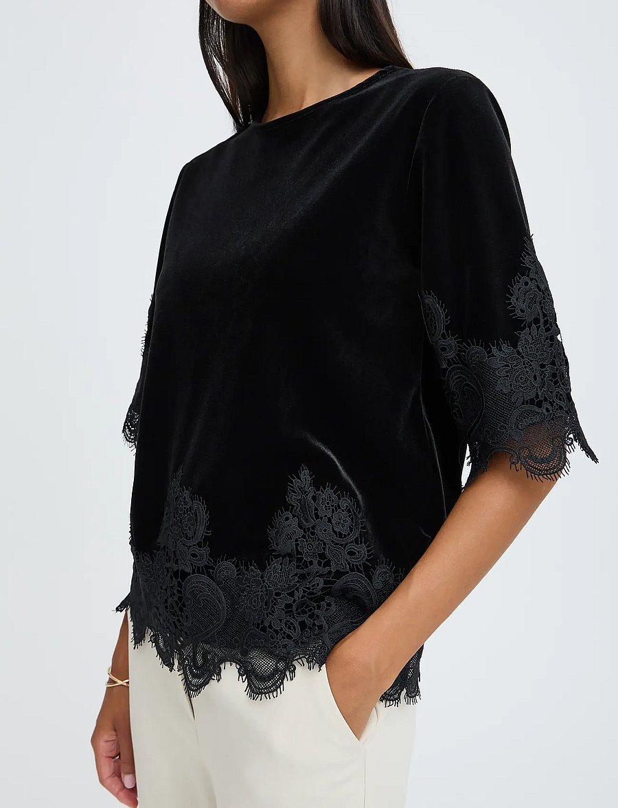 b.young - BYPERLINA LACE HEM BLOUSE - lühikeste varrukatega pluusid - meteorite - 4