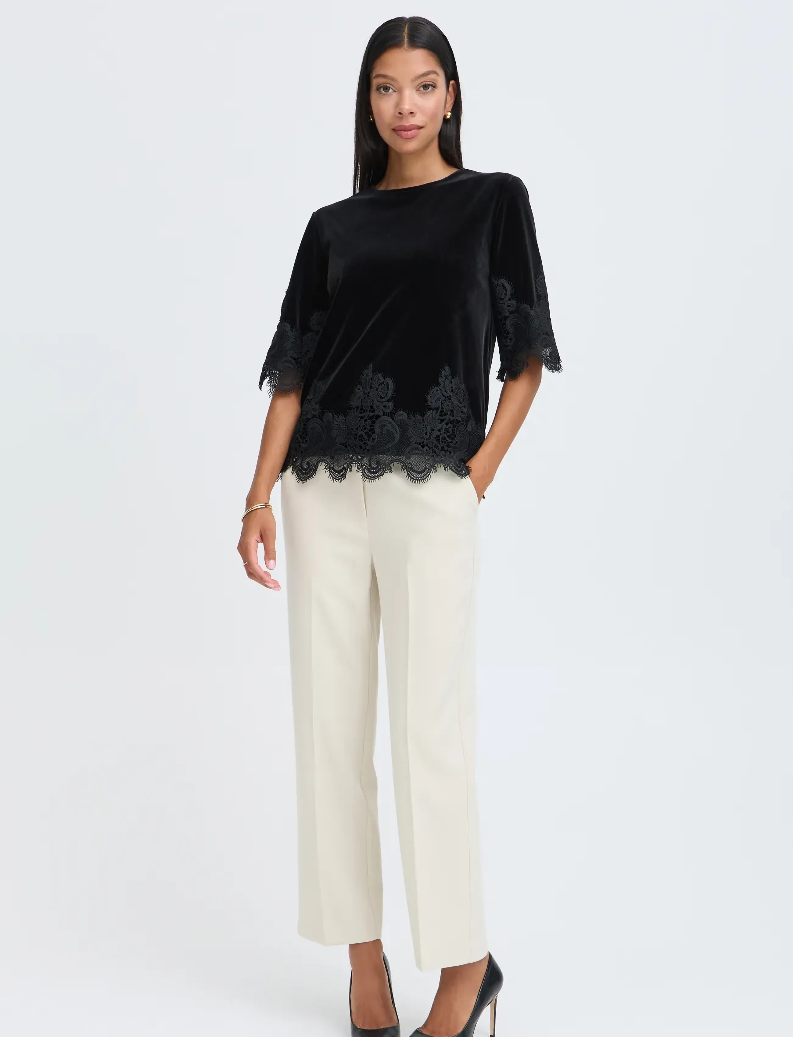 b.young - BYPERLINA LACE HEM BLOUSE - lühikeste varrukatega pluusid - meteorite - 5