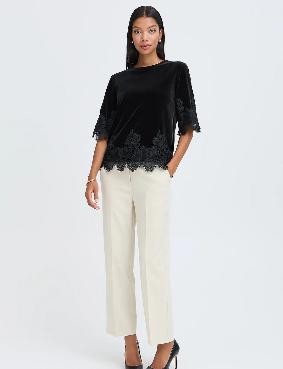b.young - BYPERLINA LACE HEM BLOUSE - lühikeste varrukatega pluusid - meteorite - 5