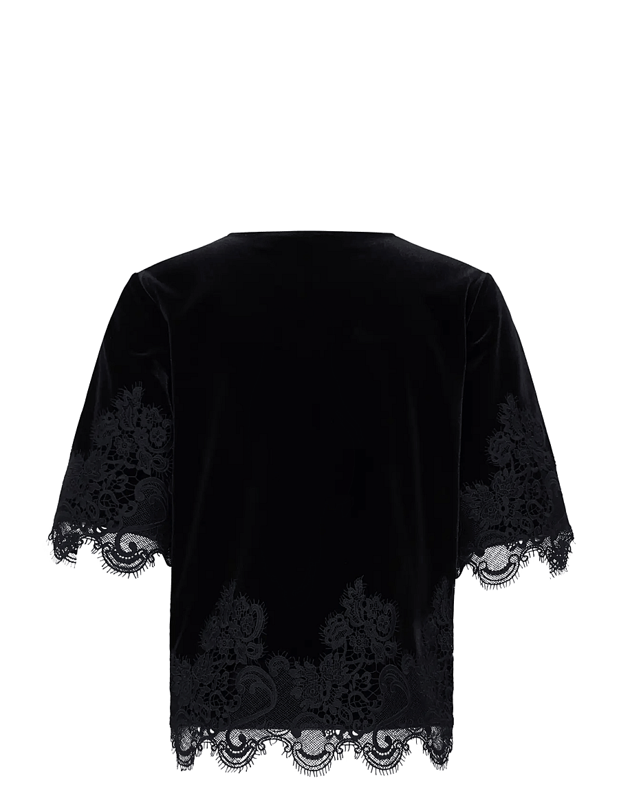 b.young - BYPERLINA LACE HEM BLOUSE - lühikeste varrukatega pluusid - meteorite - 2