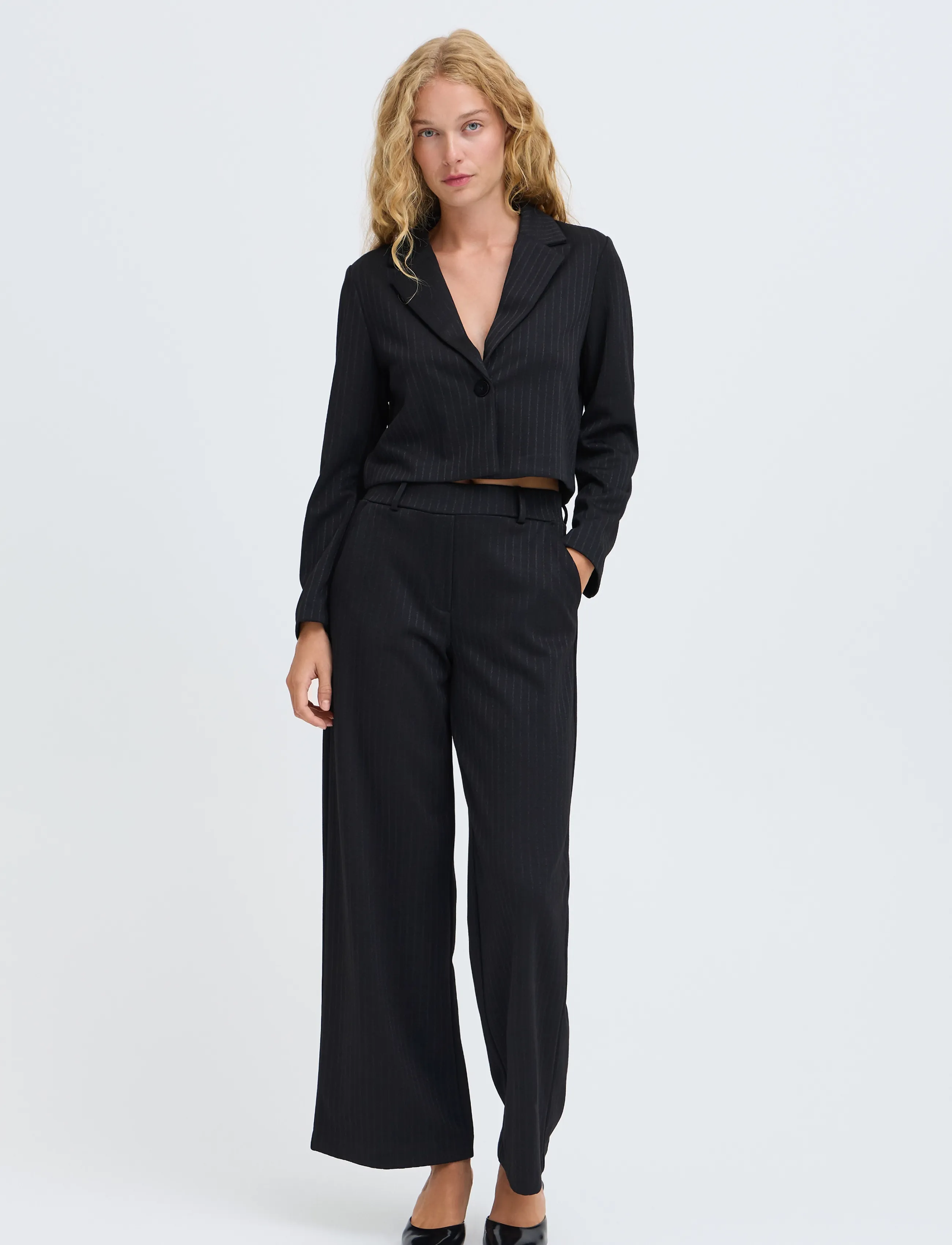 b.young - BYROLUX WIDE PANTS - meteorite pinstripe - 4