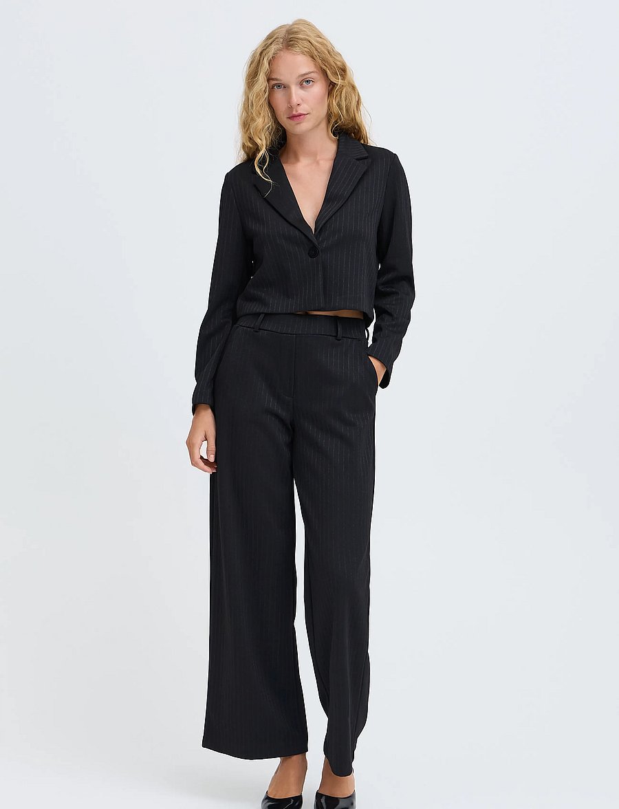 b.young - BYROLUX WIDE PANTS - meteorite pinstripe - 4