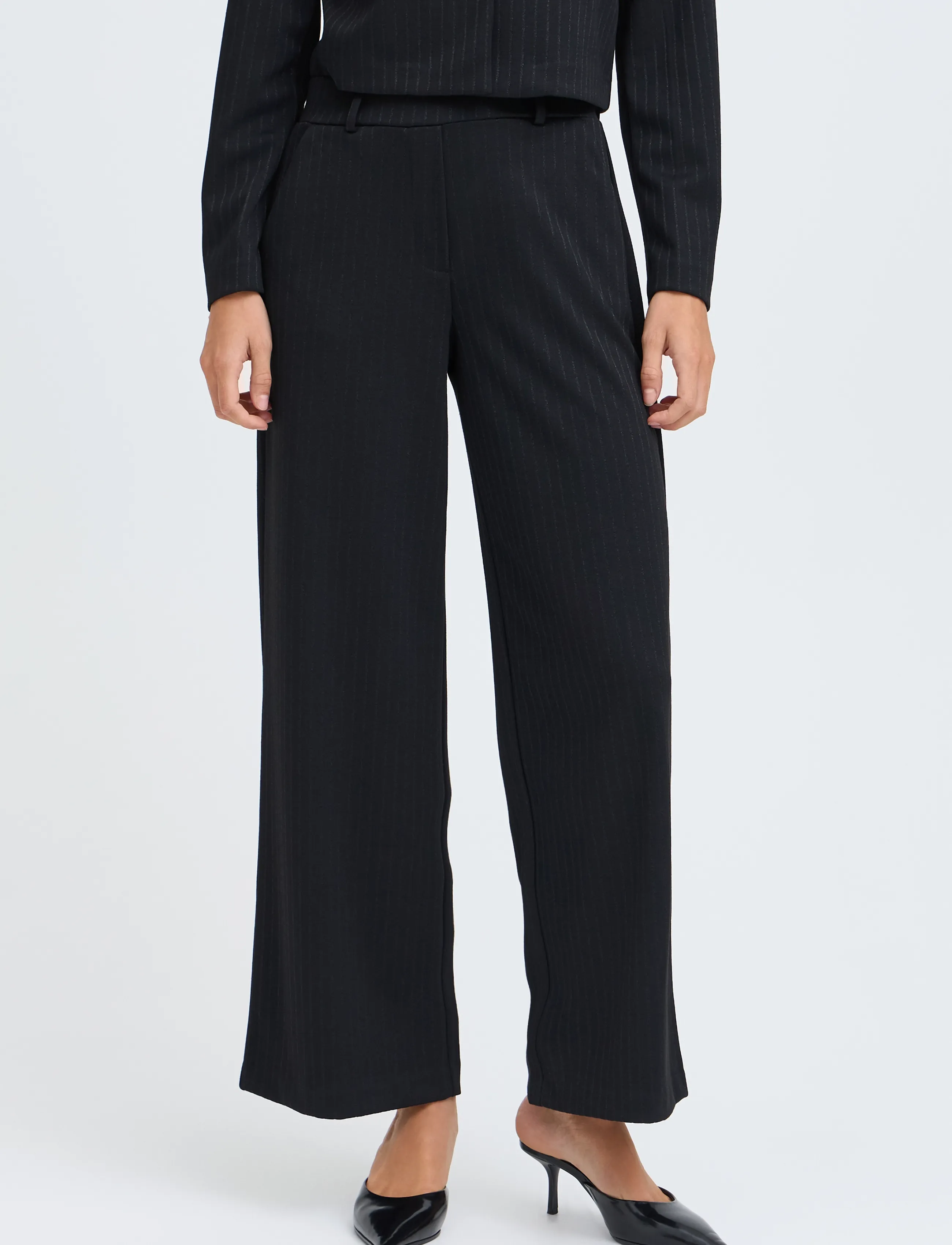 b.young - BYROLUX WIDE PANTS - meteorite pinstripe - 5