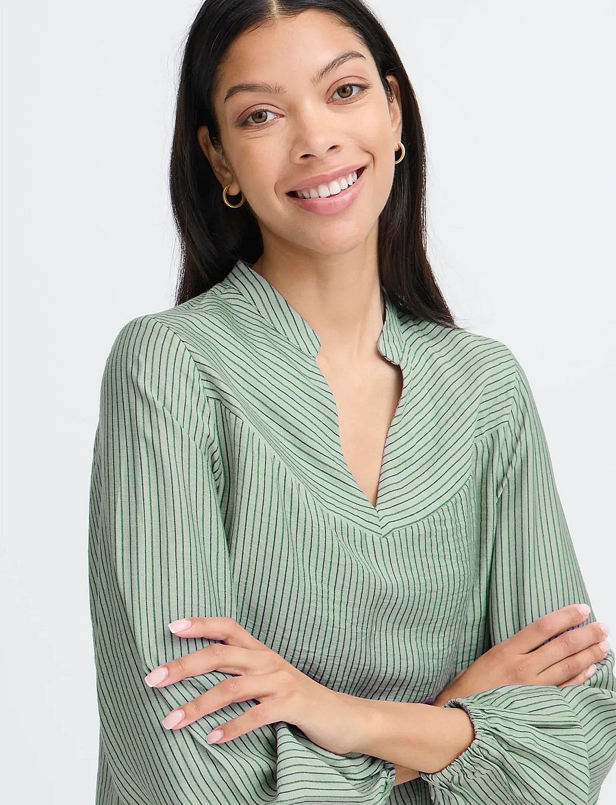 b.young - BMMFIE LS BLOUSE - long sleeved blouses - aqua gray mix - 3