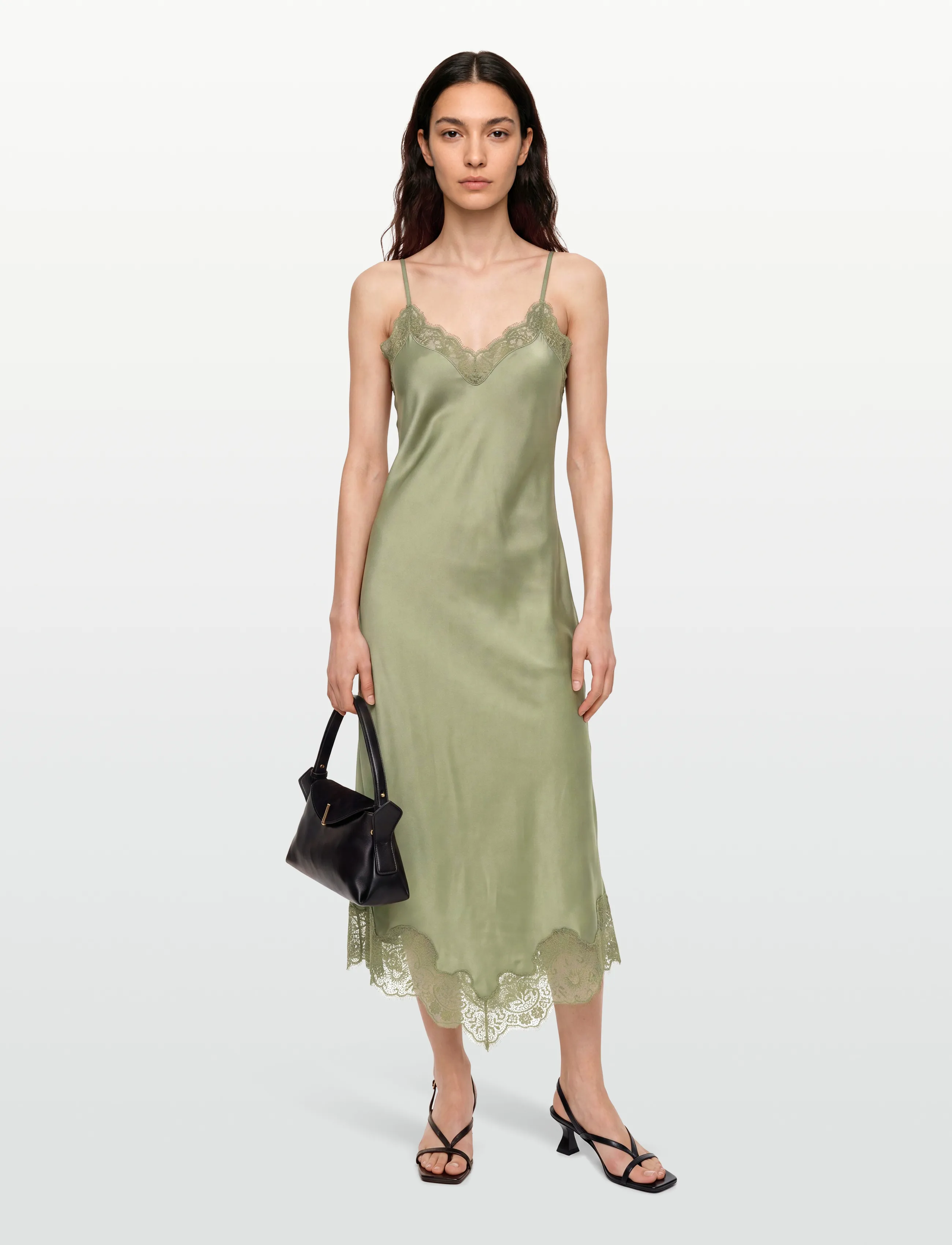 ba&sh Robe Chiarina, M, Khaki green, Designere > Knælange Og Midi, Dame